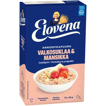 Elovena maasika-kiirpudruportsjonid valge šokolaadiga 12 × 35 g
