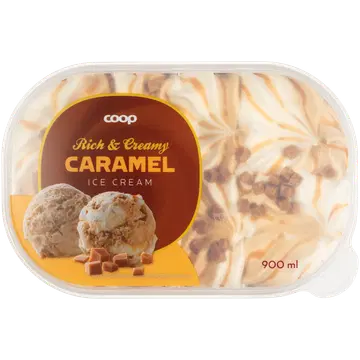 Coop Karamelli-Vanillikoorejäätis karamellikastme ja karamellitükkidega 900 ml