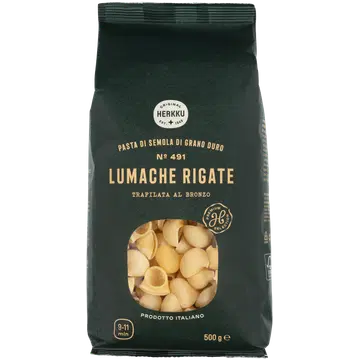 Herkku lumache rigate kõvanisujahust pasta, 500 g