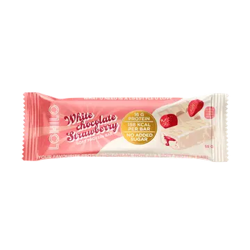 Pehme proteiinibatoon valge šokolaadi ja maasikatega 55g