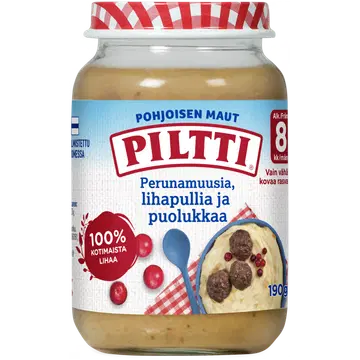 Piltti kartulipüree lihapallidega ja pohladega lastele alates 8- elukuust, 190 g