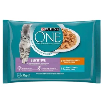 Purina One kiisueine sensitive kana/porgand ja tuunikala/ porgand 4*85g