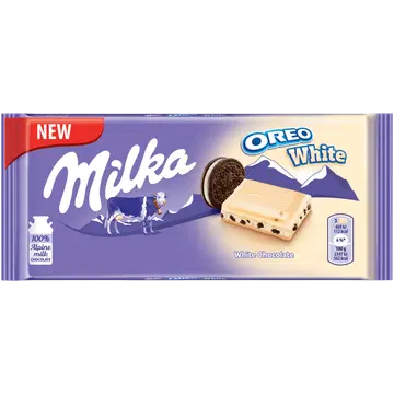 Milka valge šokolaad Oreo tükkidega 100g