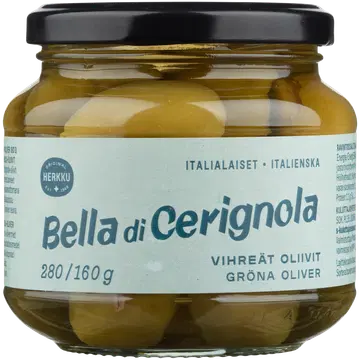 Herkku bella di cerignola itaalia rohelised oliivid 280 g/160 g