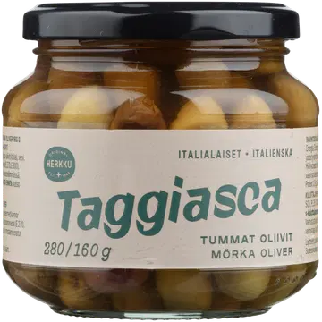 Herkku taggiasca itaalia mustad oliivid 280 g/160 g