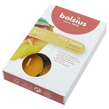 Bolsius 6 lõhna-teeküünalt karbis 4h Mango True