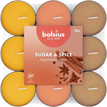 18 lõhna-teeküünalt Bolsius 3,5h suhkur/vürts