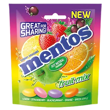 Mentos Fruit Mix nätsukommid kotis 160 g