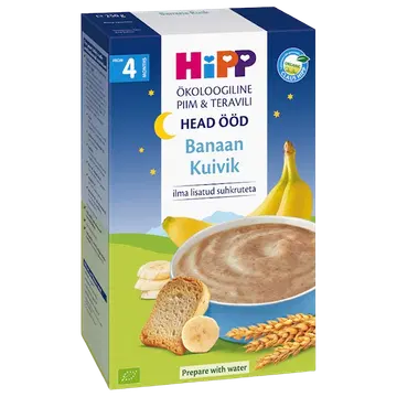 Hipp head ööd banaani-kuiviku piimapudrupulber 250 g, öko, alates 4-
