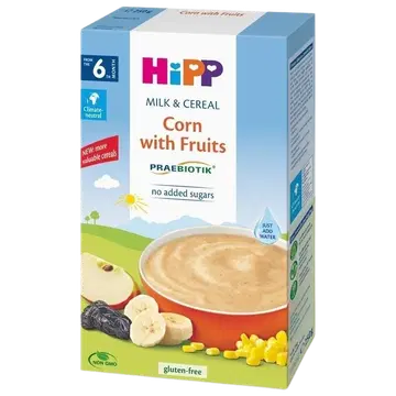 HiPP Piimapudrupulber maisi ja puuviljadega al. 6 kuust, 250 g