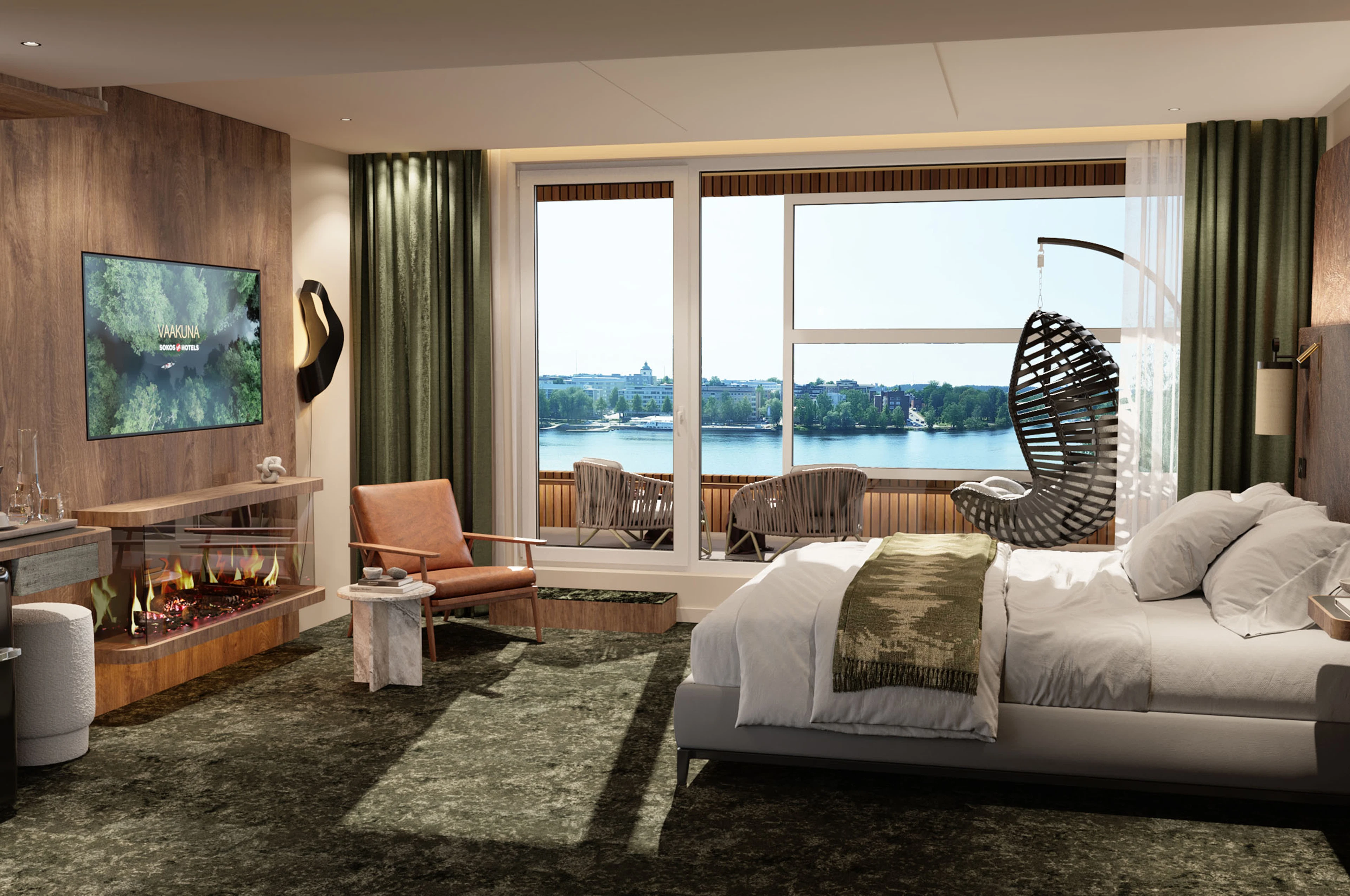 Illustration of a hotel room.