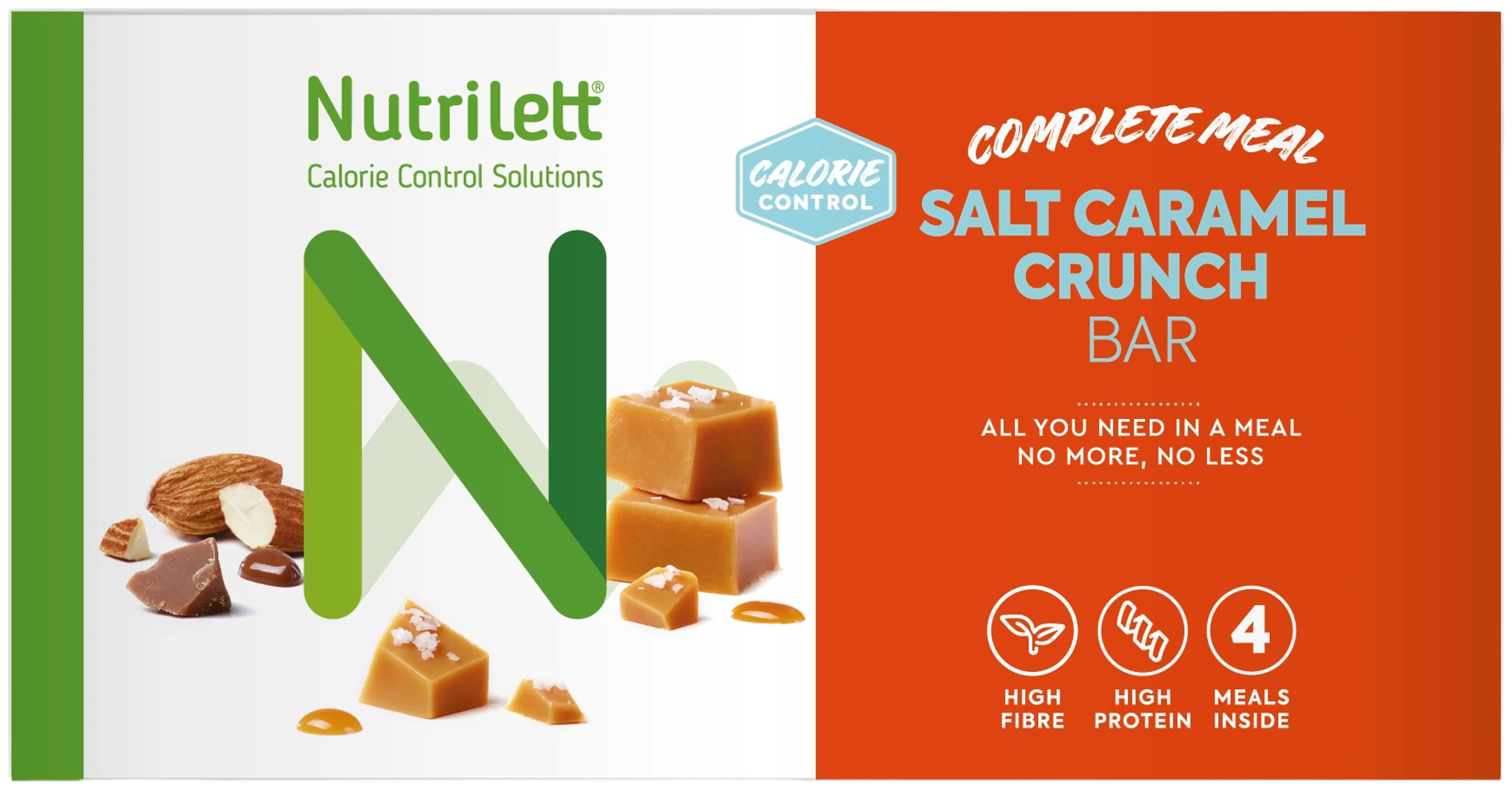Nutrilett Salt Caramel Crunch bar vähälaktoosinen ateriankorvikepatukka painonhallintaan 4x56g