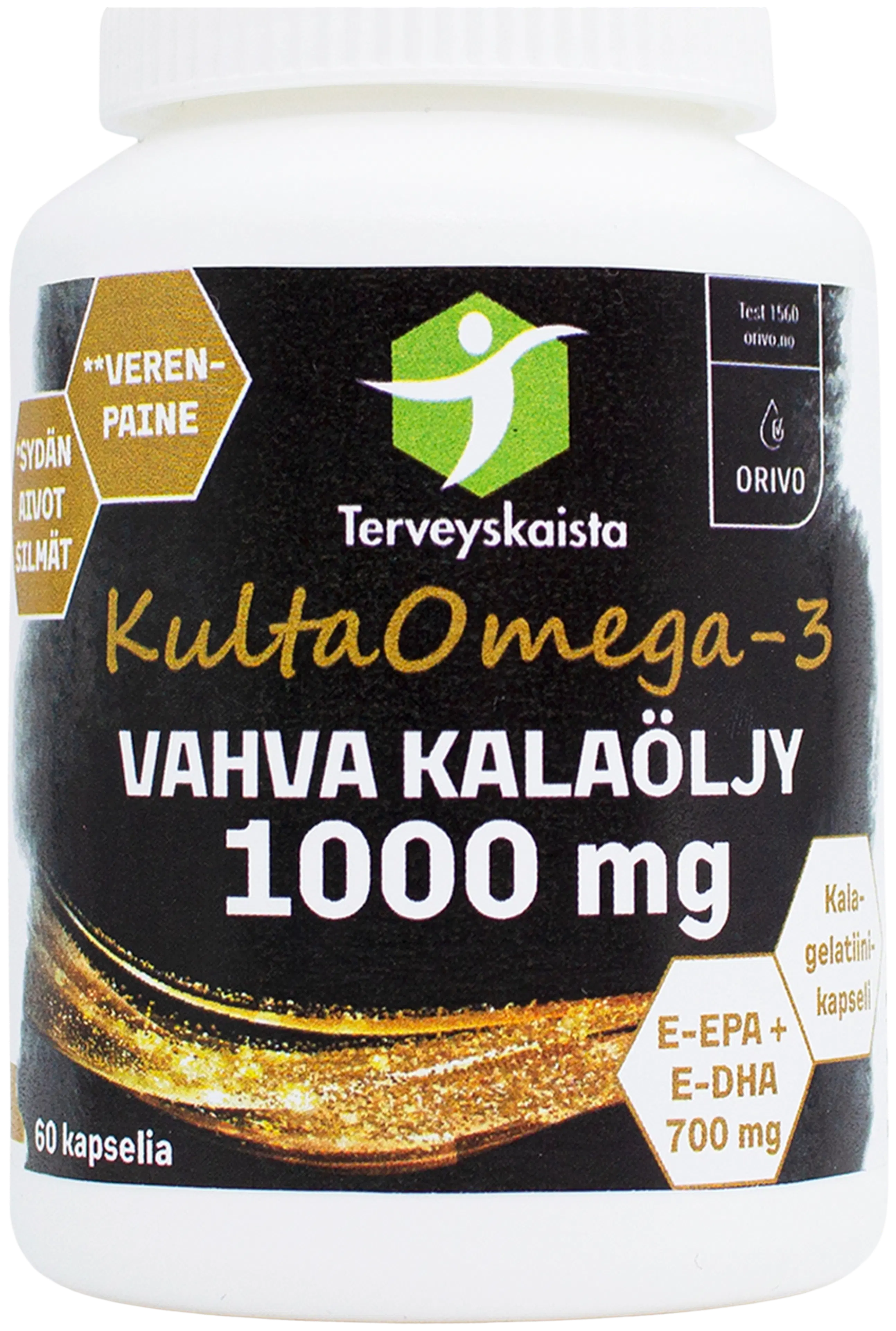 Terveyskaistan KultaOmega-3 Vahva kalaöljy 1000 mg 60 kaps.