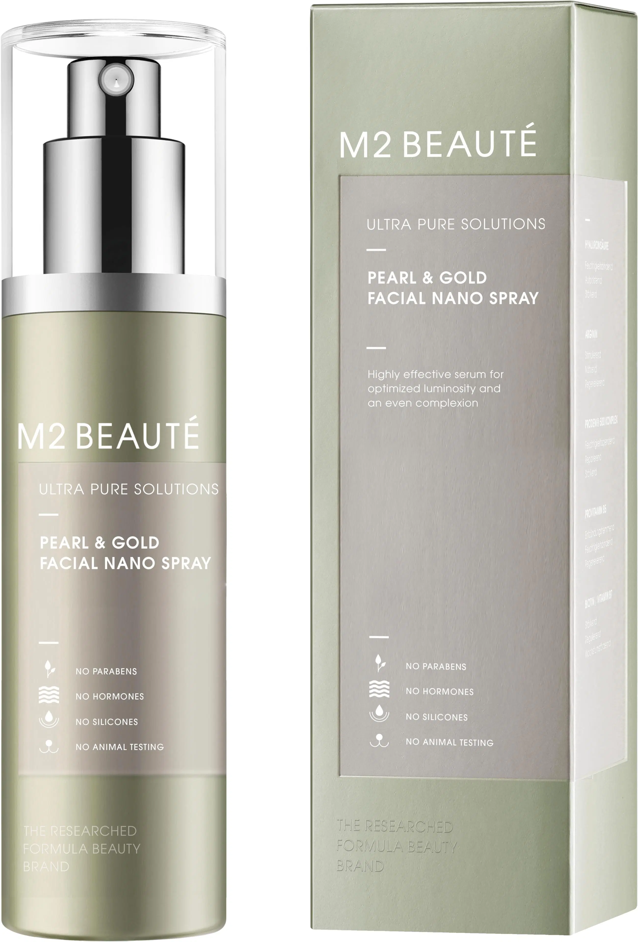 M2 Beauté Ultra Pure Solutions Facial Nano Spray Pearl & Gold seerumisuihke 75 ml