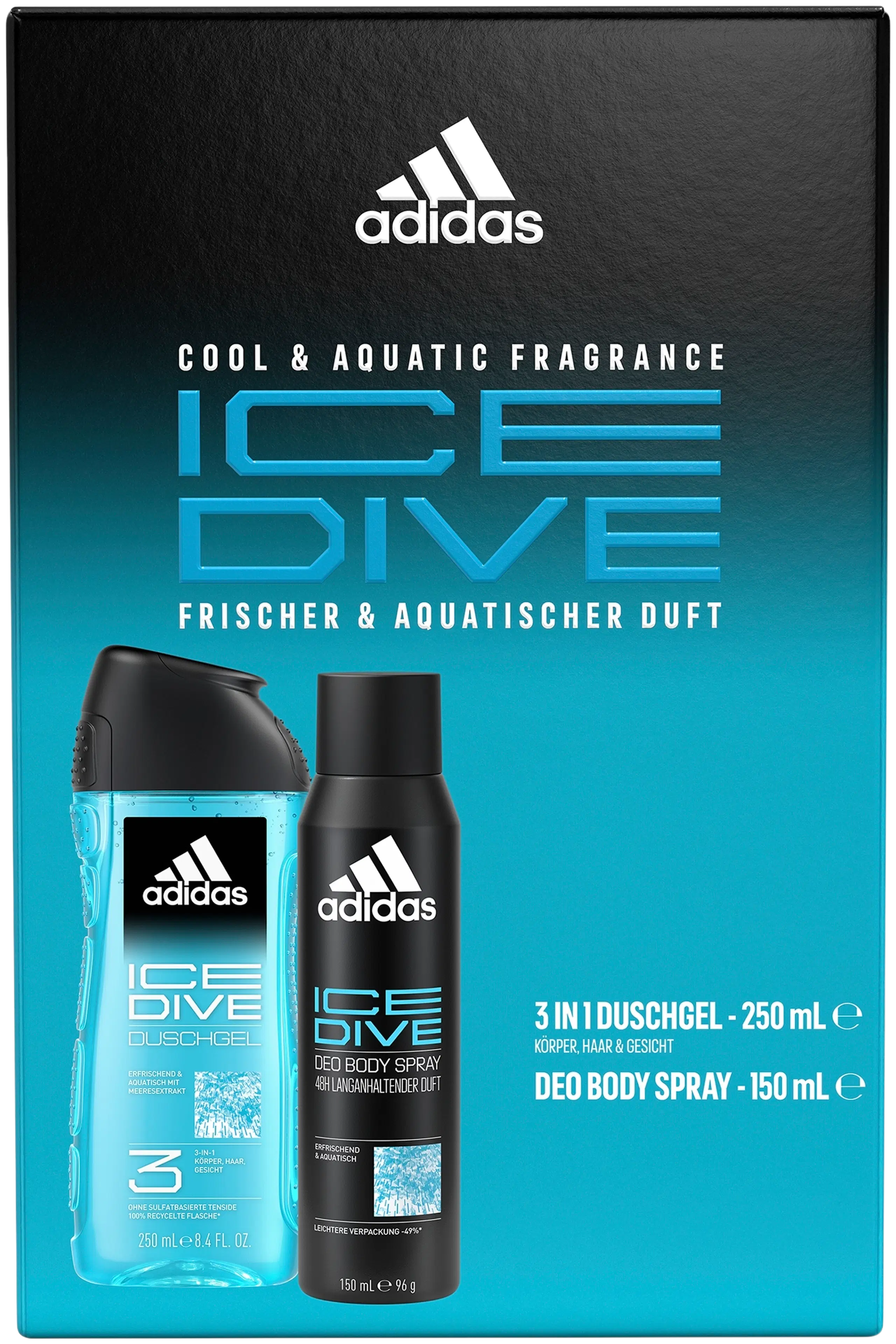 Adidas Ice Dive body spray 150 ml + suihkugeeli 250 ml tuoksupakkaus