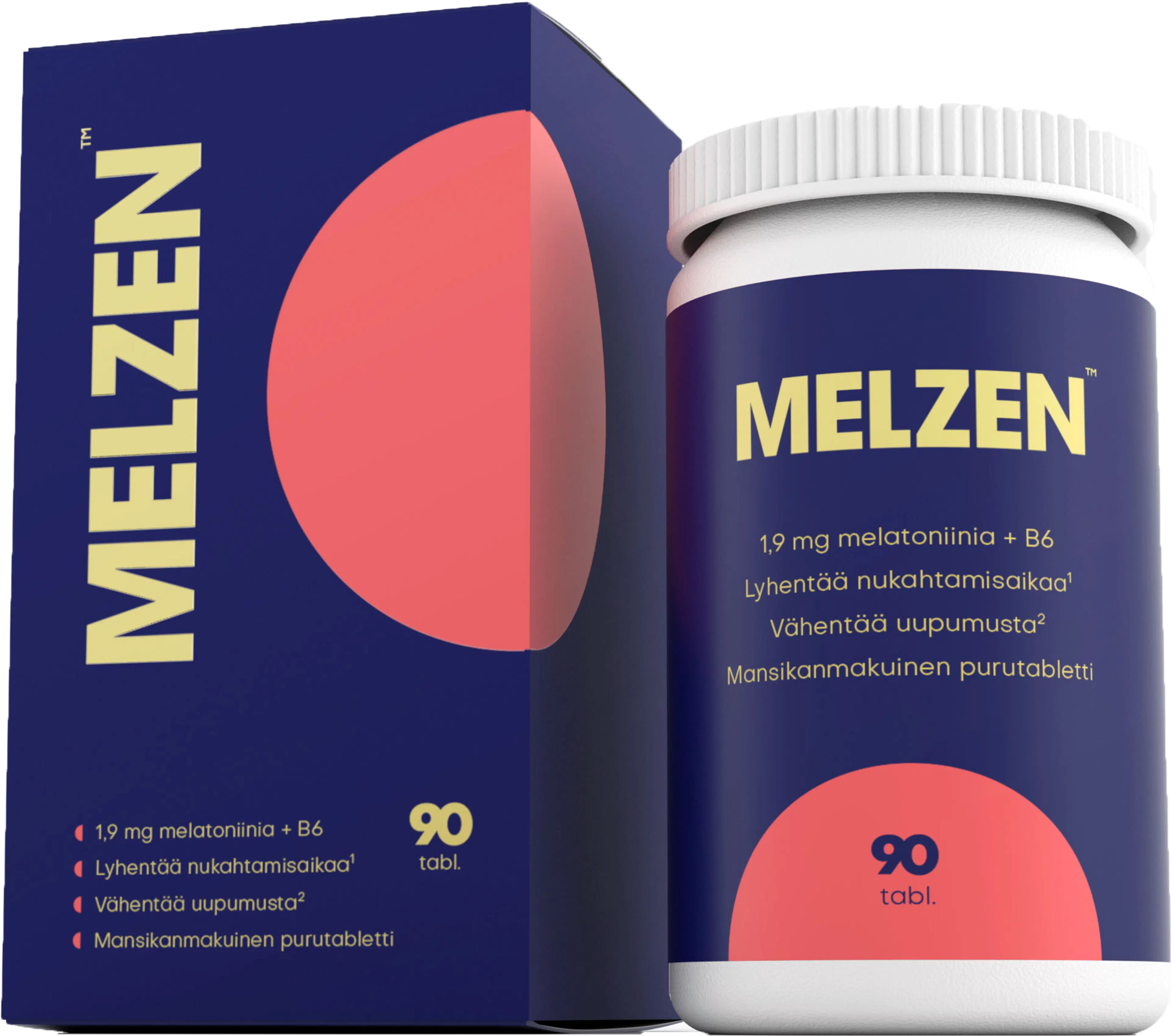 MELZEN melatoniini 1,9 mg + B6 purutabletti mansikka 90 tabl. (27 g)