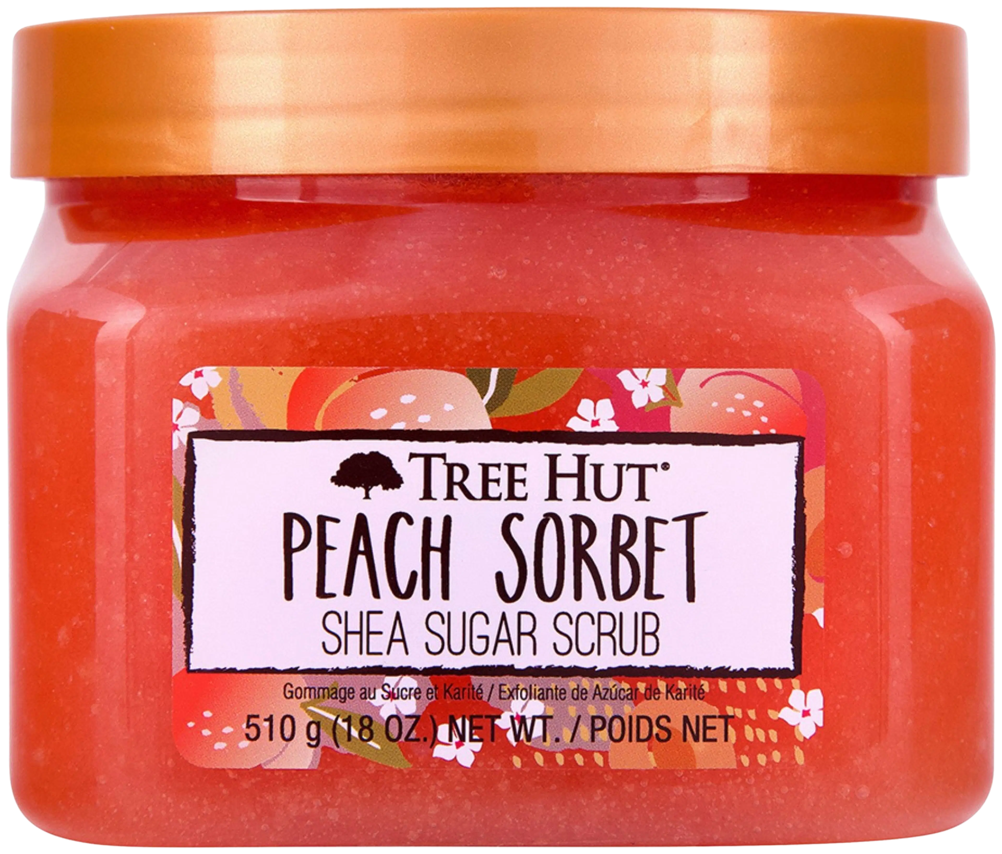 Tree Hut Shea Sugar Scrub Peach Sorbet 510g-vartalon kuorinta