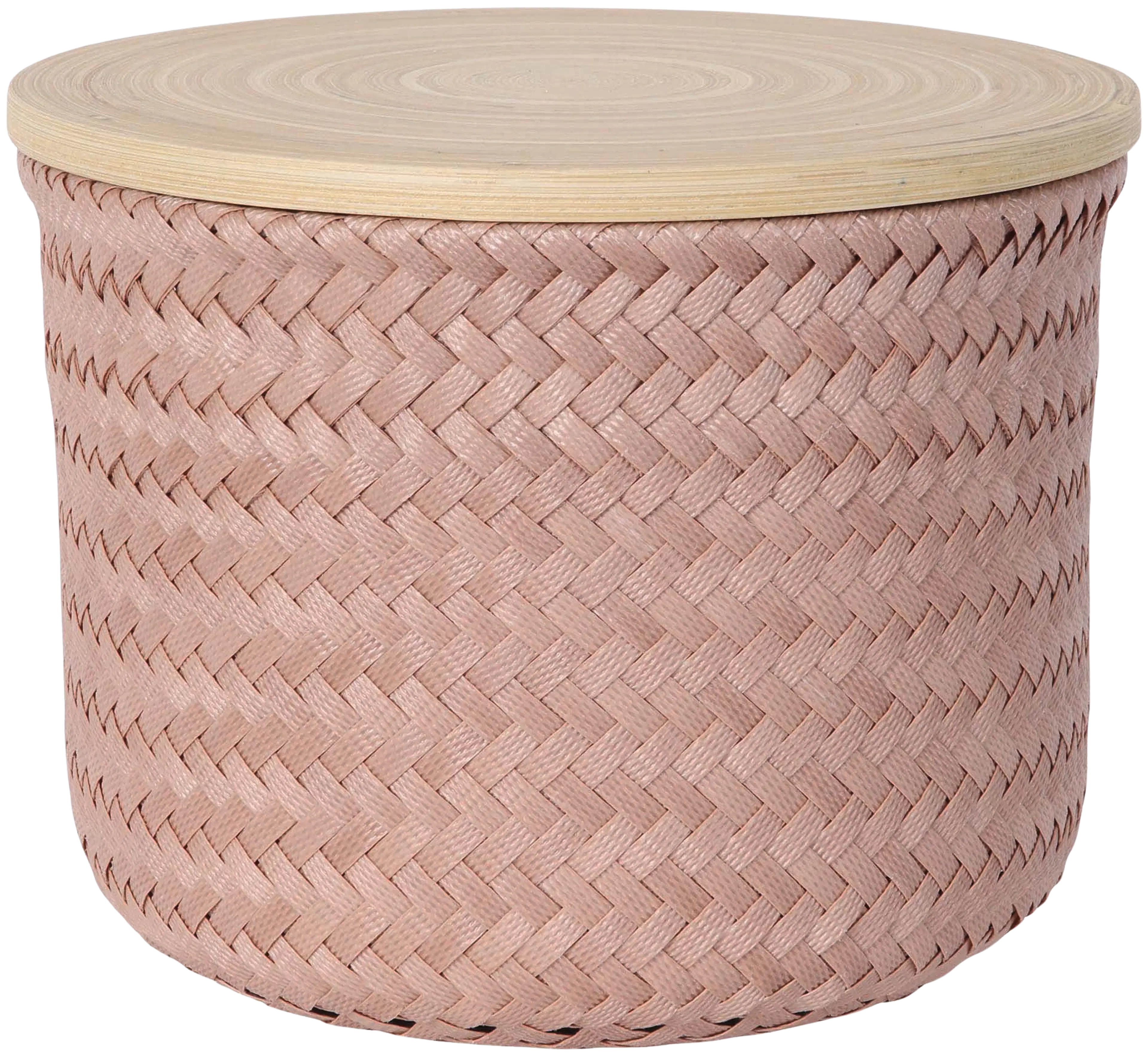 Handed By korkea pyöreä kierrätysmuovinen rasia bambukannella roosa s 16 x 21 cm
