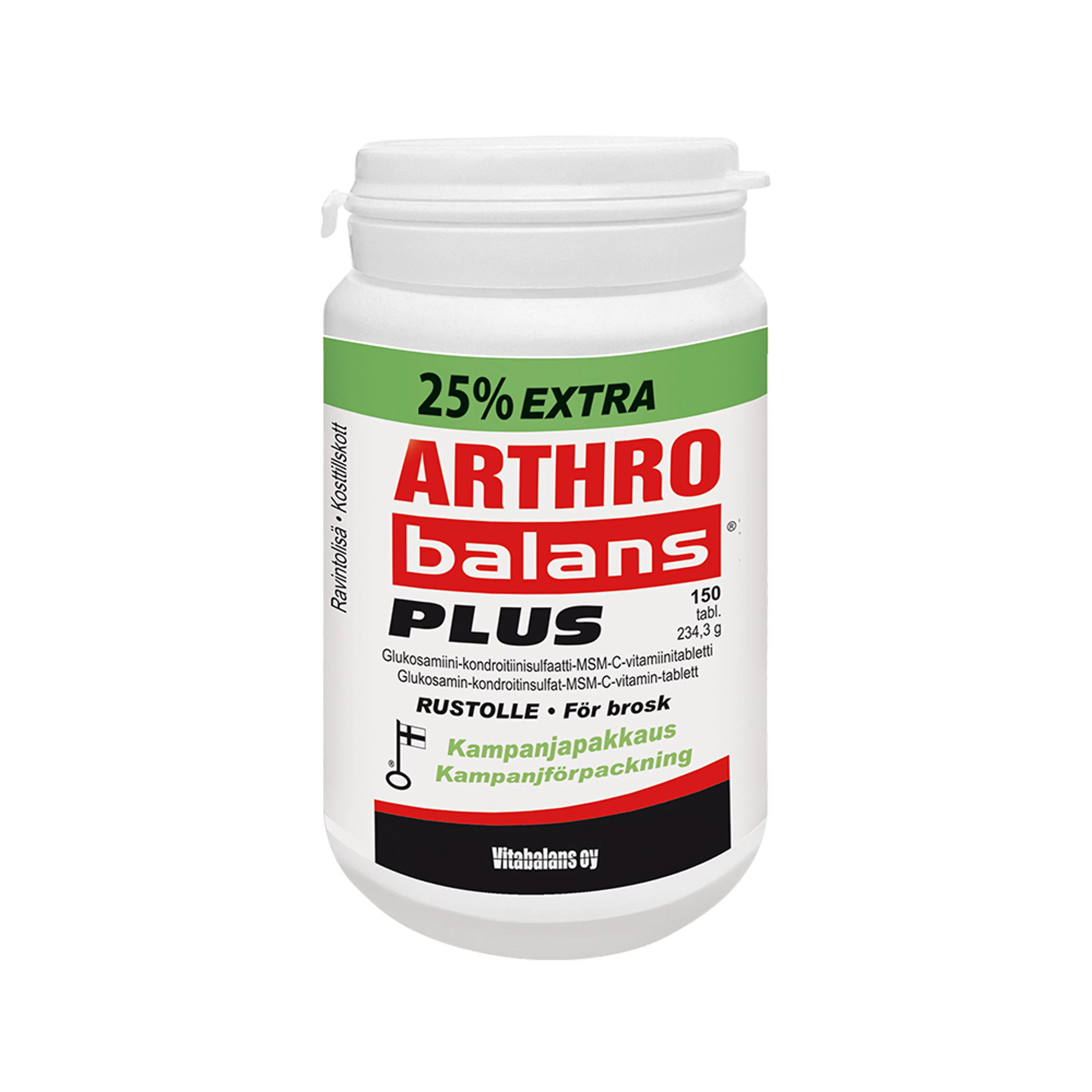 Arthrobalans® Plus 150 tabl., glukosamiini-kondroitiinisulfaatti-MSM-C-vitamiinitabletti, kampanjapakkaus Vitabalans.