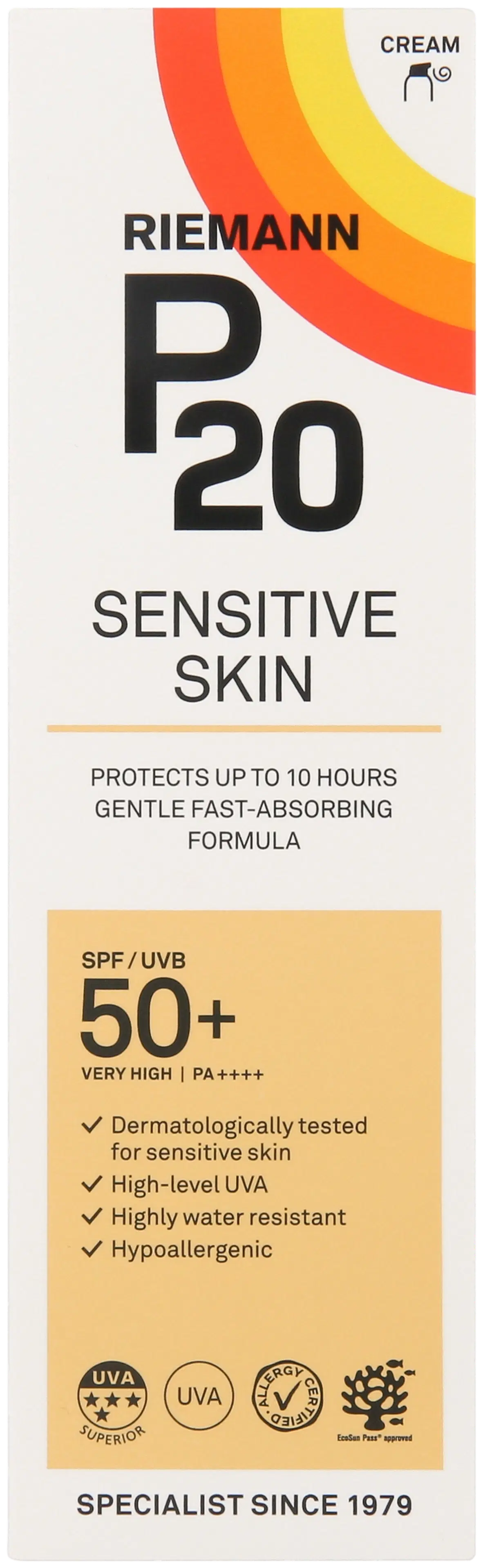 P20 Sensitive skin SPF50+ cream aurinkosuoja 100ml