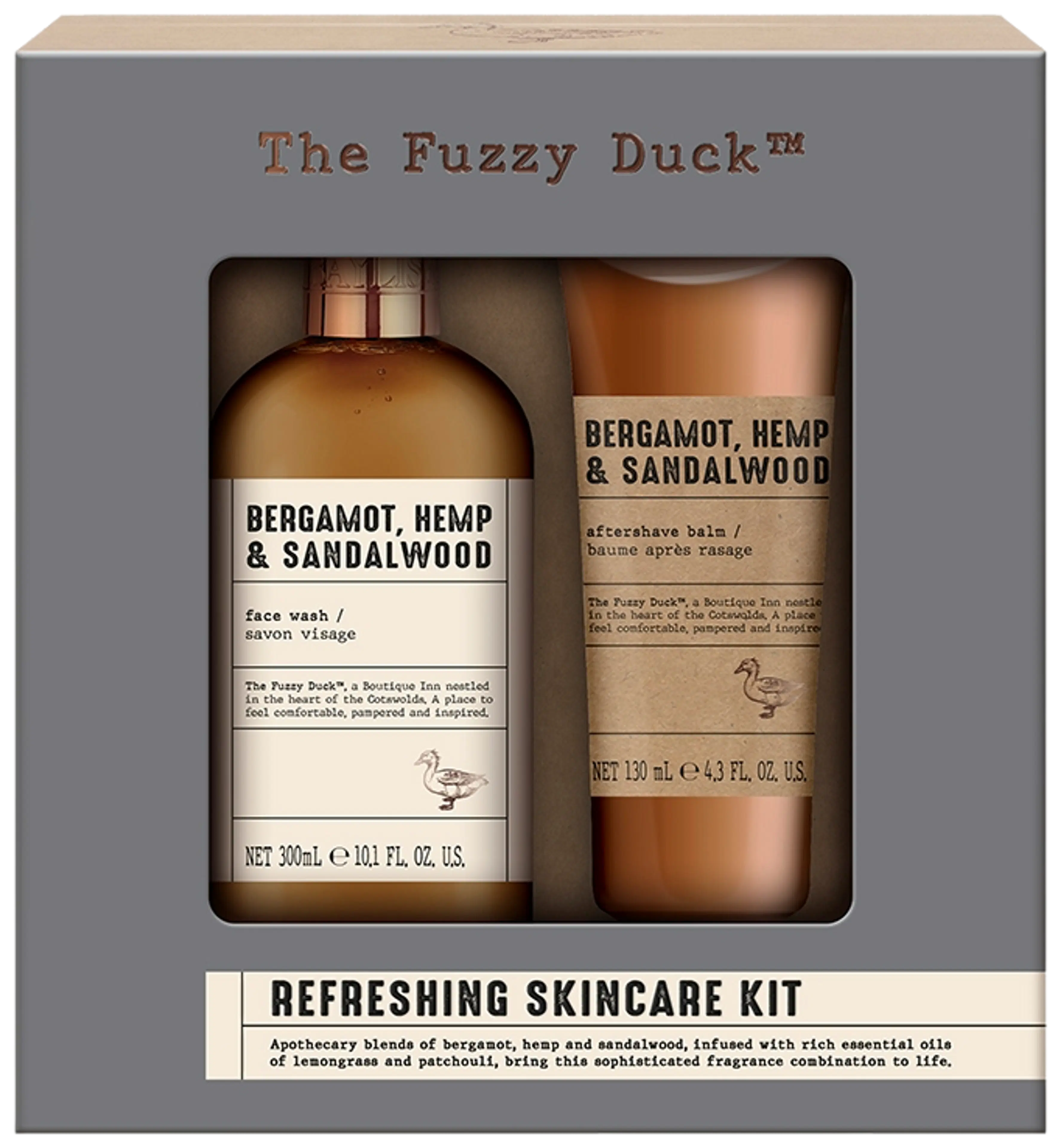 Baylis & Harding The Fuzzy Duck Bergamot, Hemp & Sandalwood Men's Luxury Skincare Duo lahjapakkaus