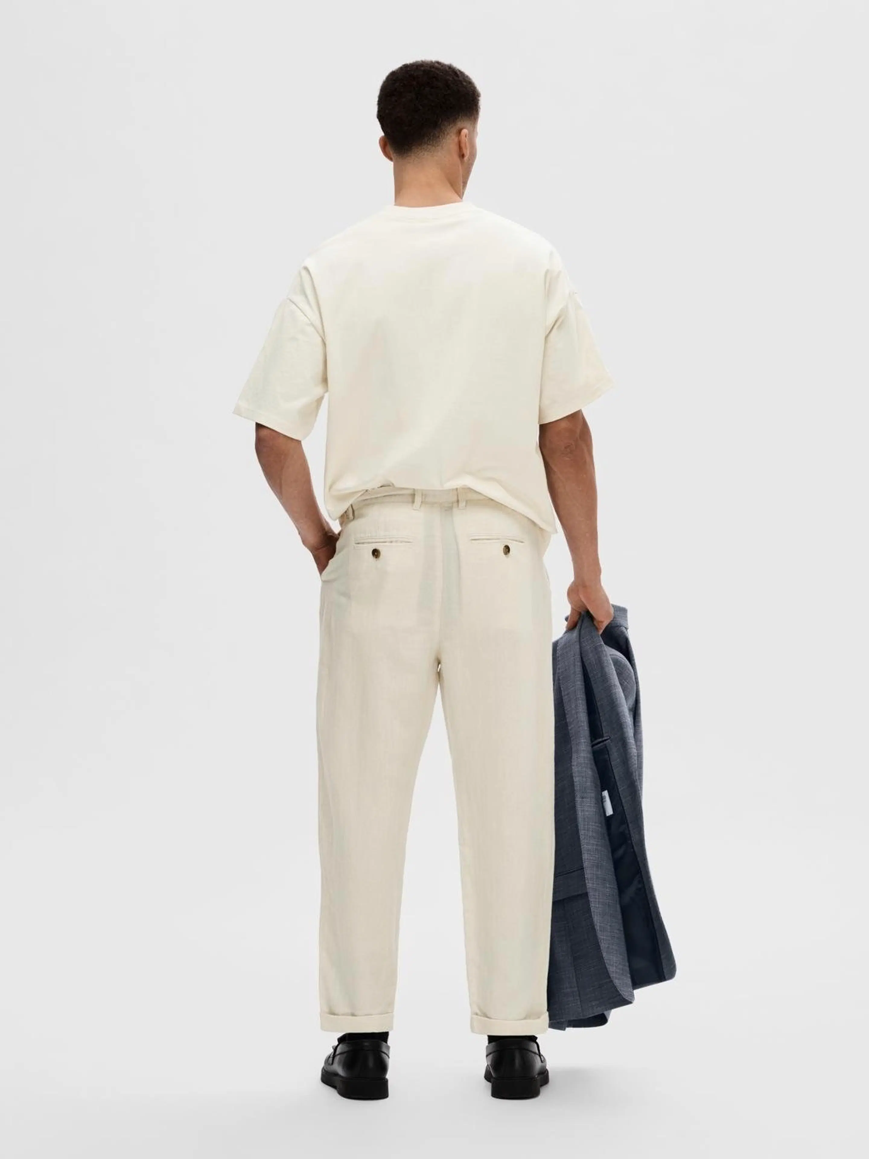 SELECTED HOMME Slh180-relaxed crop ron linen housut