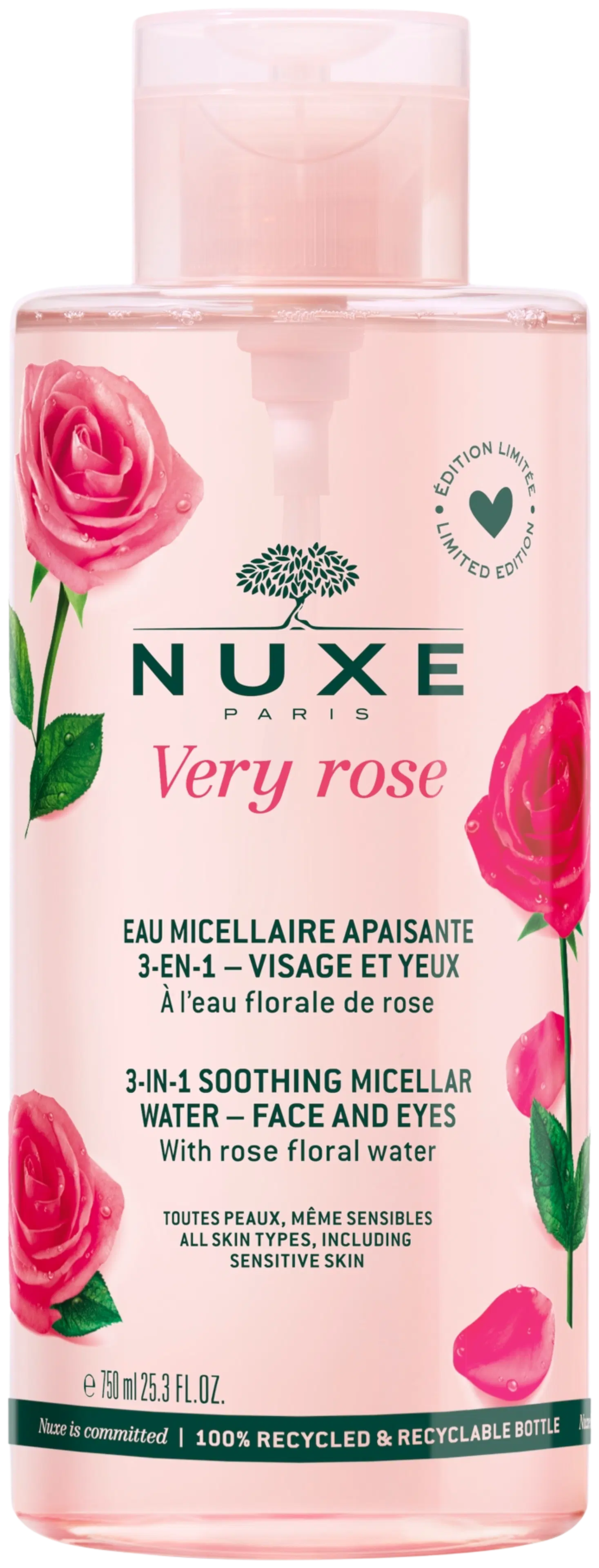 Nuxe Very Rose Soothing Micellar Water 750 ml -ihoa rauhoittava misellivesi jumbokoko