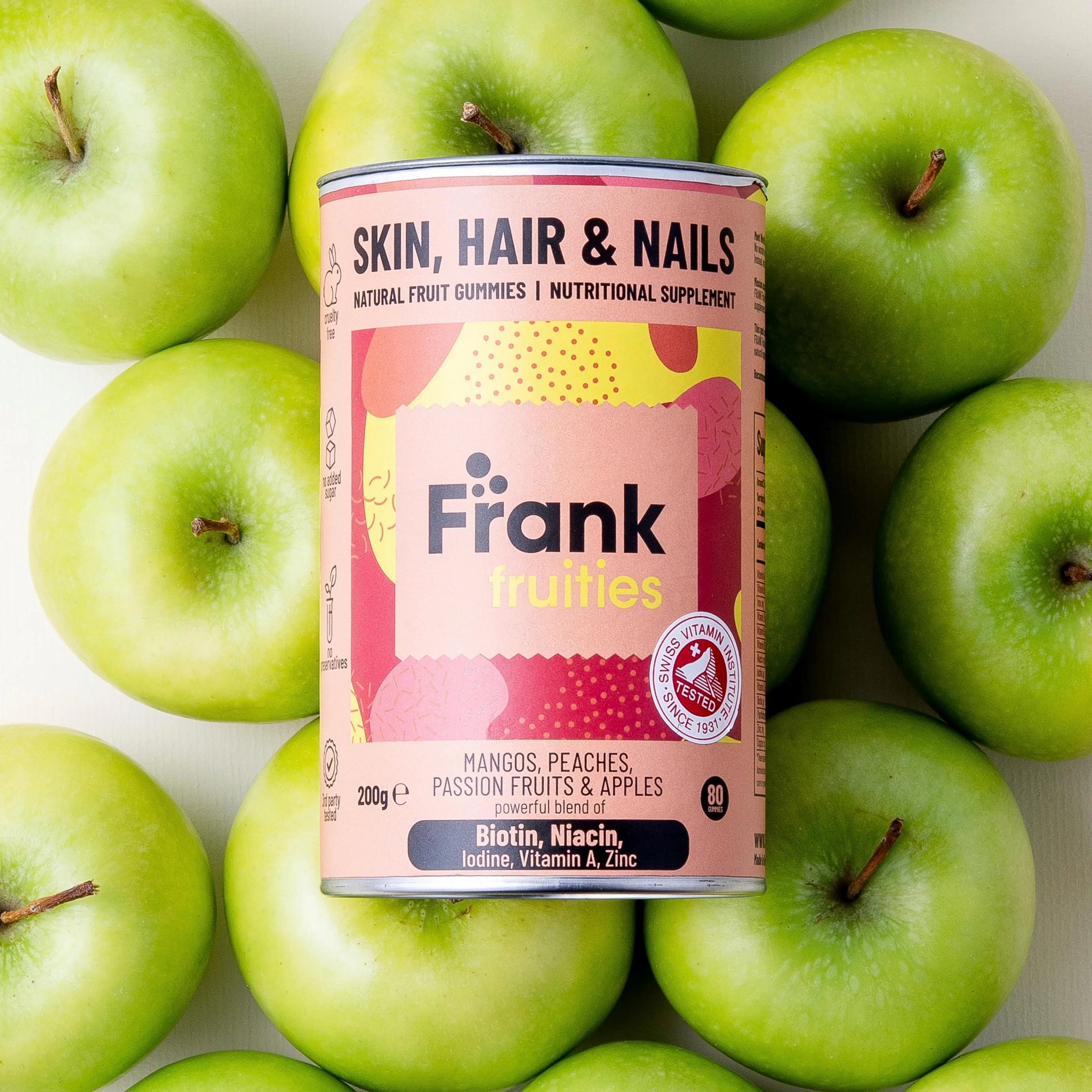 Frank fruities Skin, Hair & Nails monivitamiini-kivennäisvalmiste ravintolisä 80 kpl 200 g
