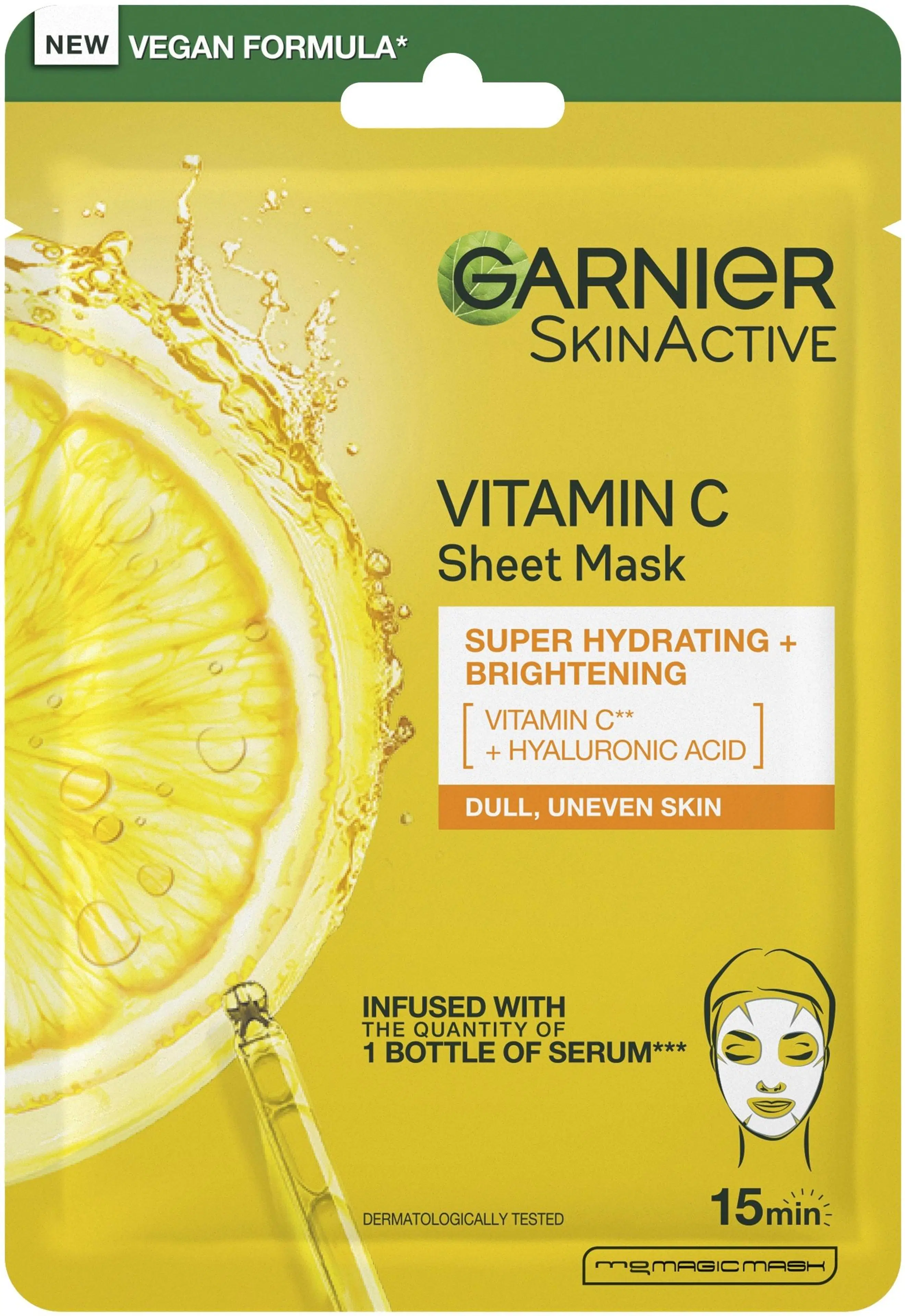 Garnier SkinActive Vitamin C Sheet Mask Super Hydrating + Brightening kosteuttava ja heleyttävä kangasnaamio 28 g
