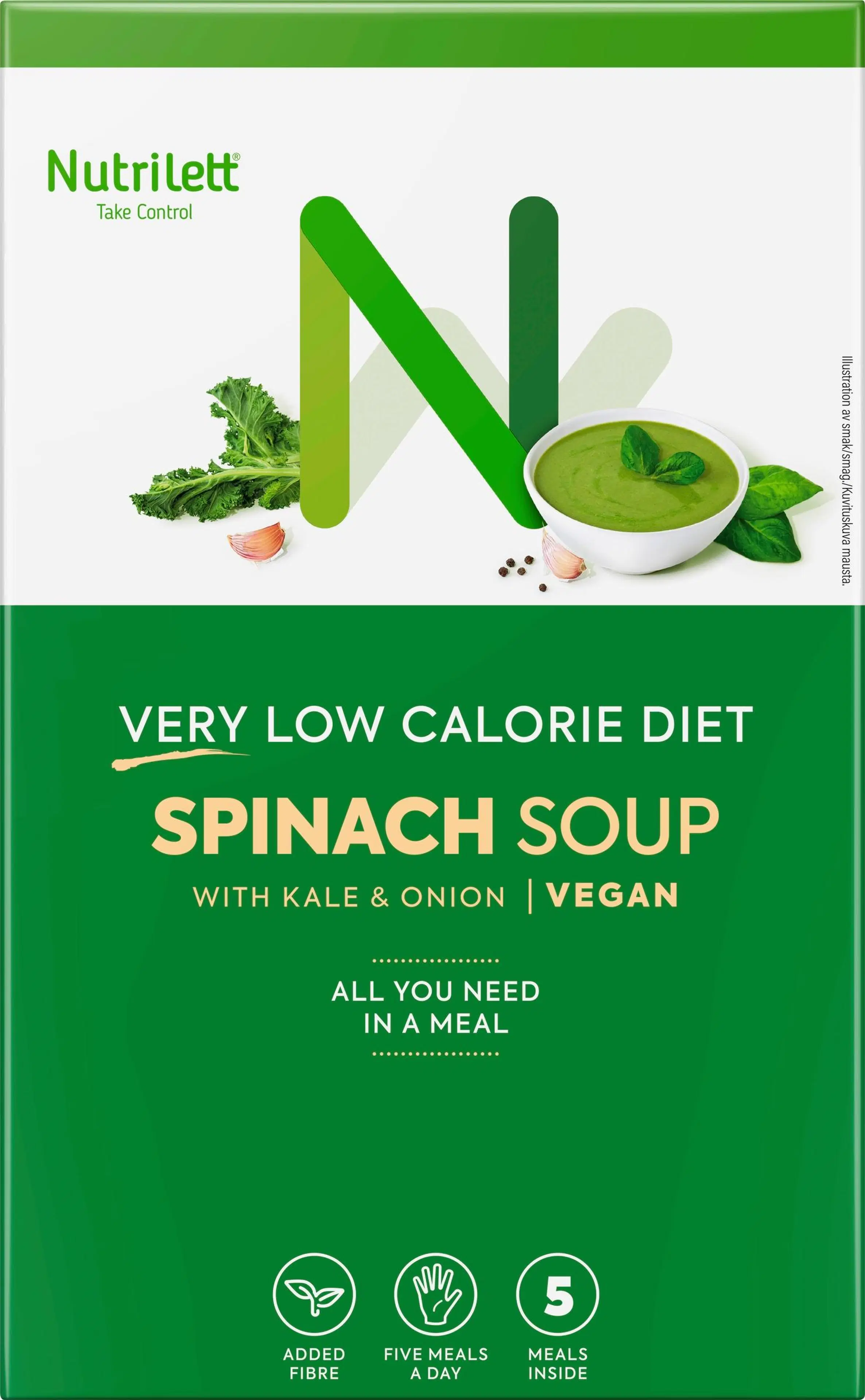 Nutrilett VLCD Vegan Spinach Soup with kale & onion lehtikaalia ja sipulia sisältävä pinaattikeitto 5x35g