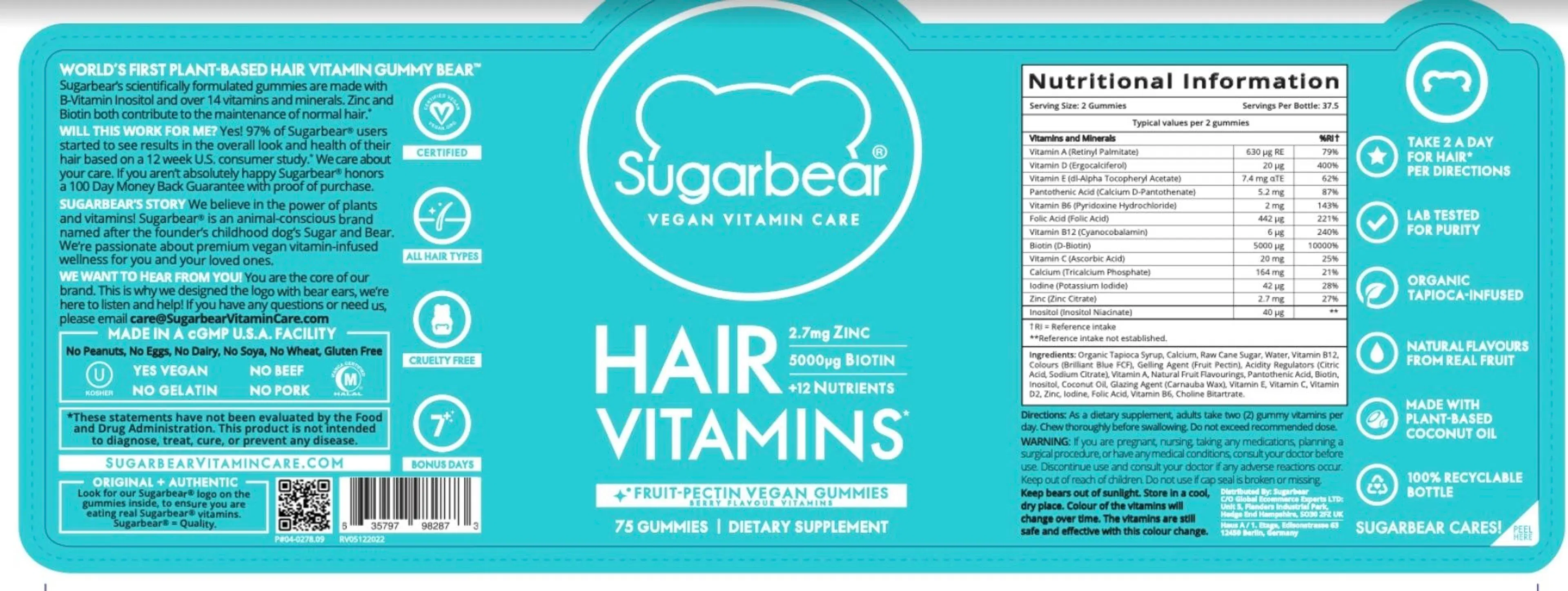 SugarBearHair Vitamins vitamiini hiuksille 74 kpl
