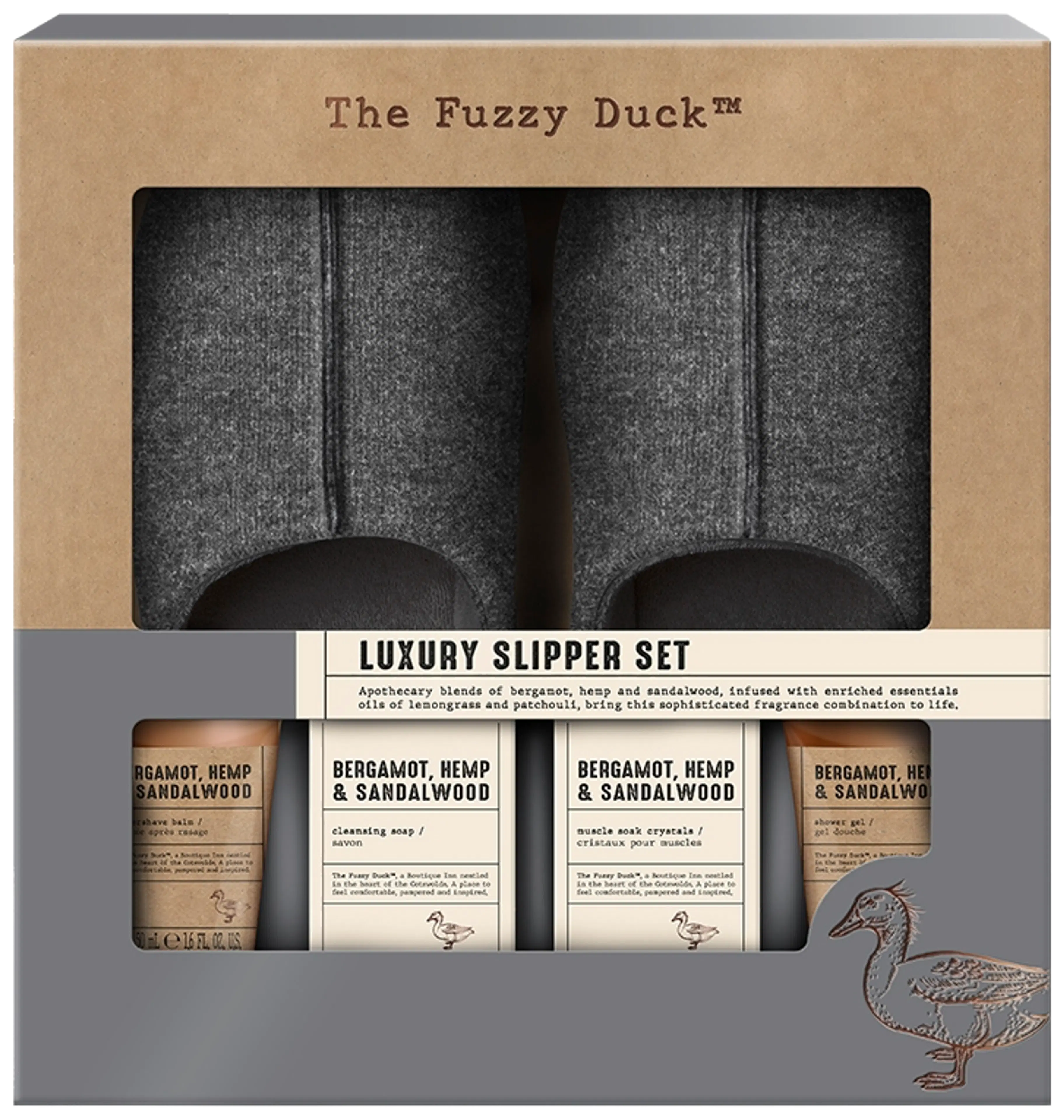 Baylis & Harding The Fuzzy Duck Bergamot, Hemp & Sandalwood Men's Luxury Slipper lahjapakkaus