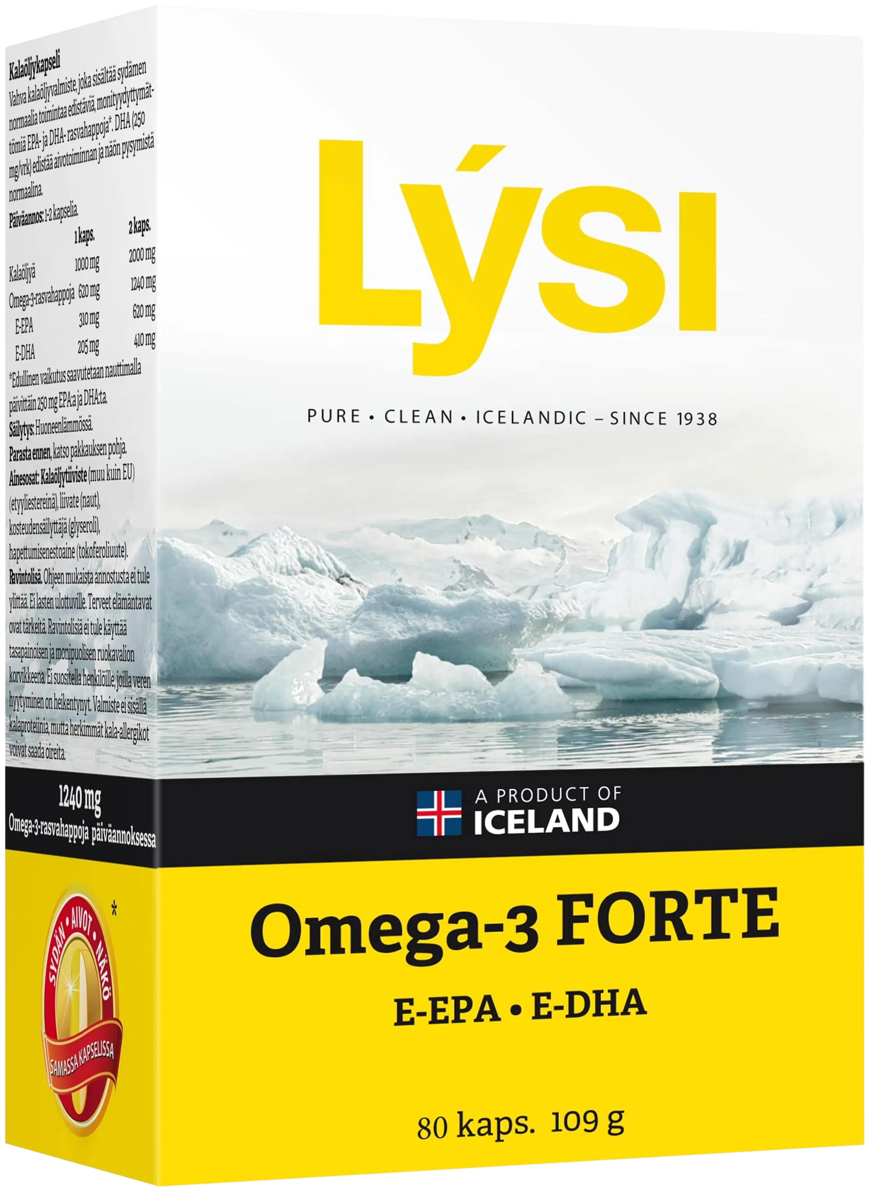 Lysi Omega-3 Forte kalaöljykapseli 80 kaps 109g ravintolisä