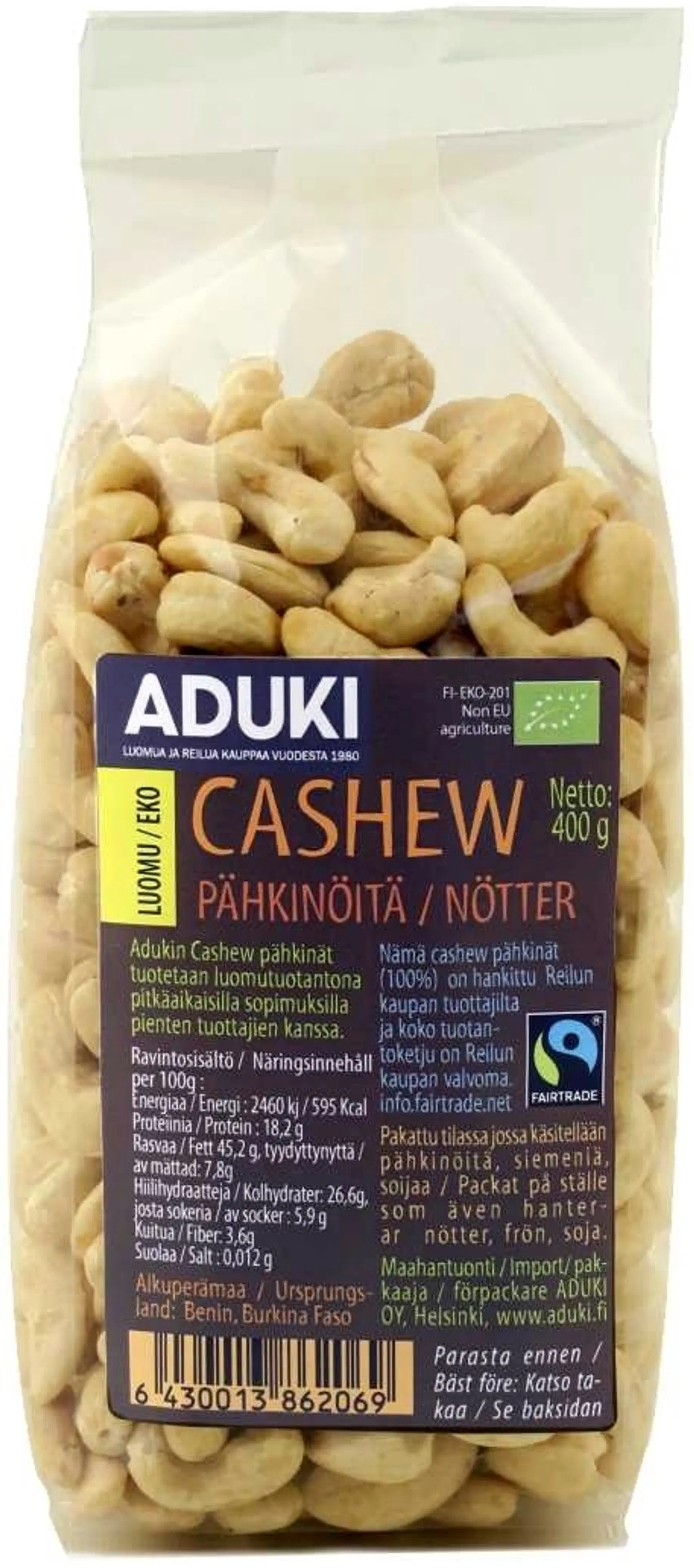 Aduki Luomu ja Reilun kaupan cashewpähkinät 400g