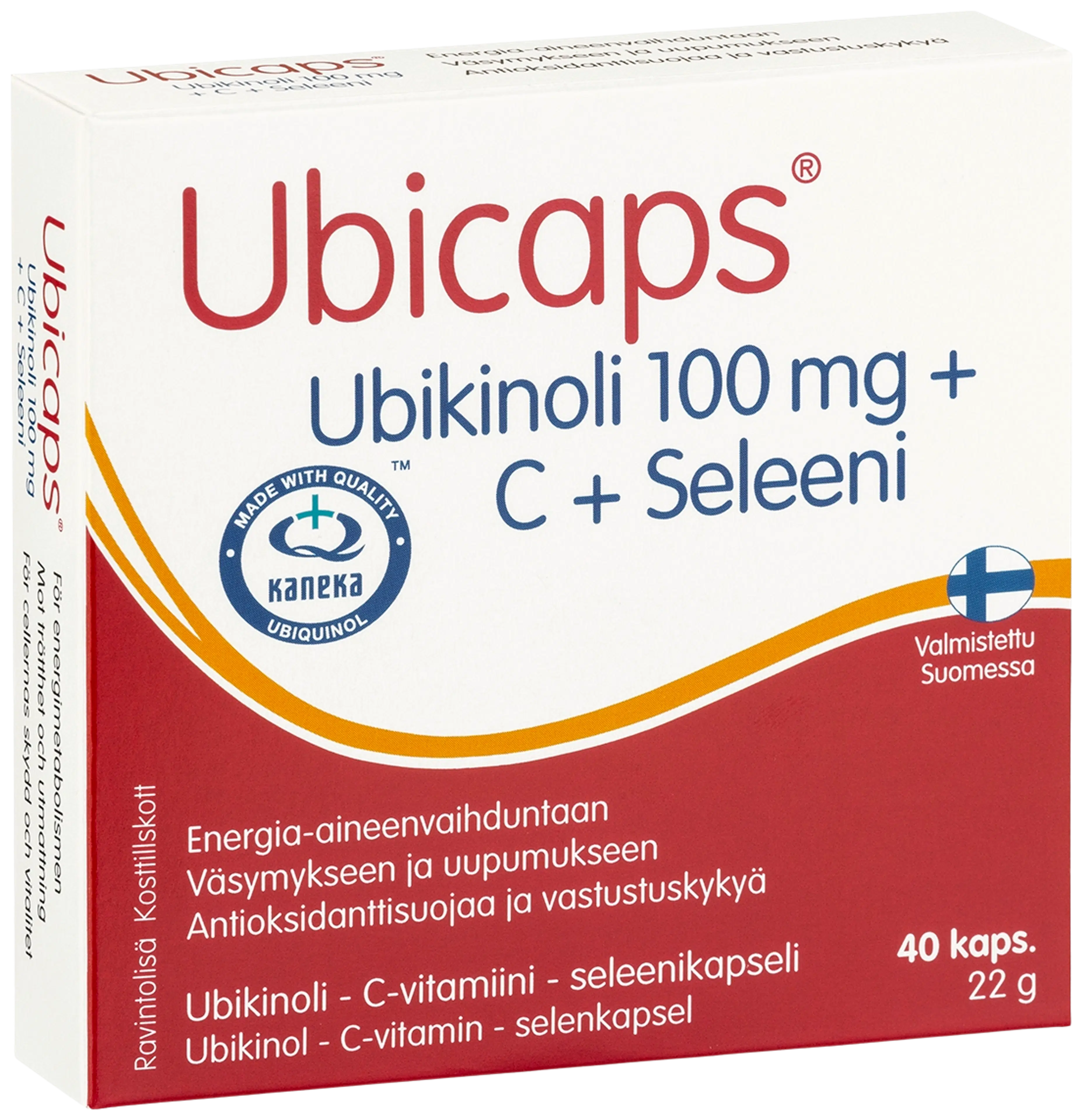 Ubicaps Ubikinoli 100 mg + C + Seleeni Ubikinoli - C-vitamiini - seleenikapseli 40 kaps