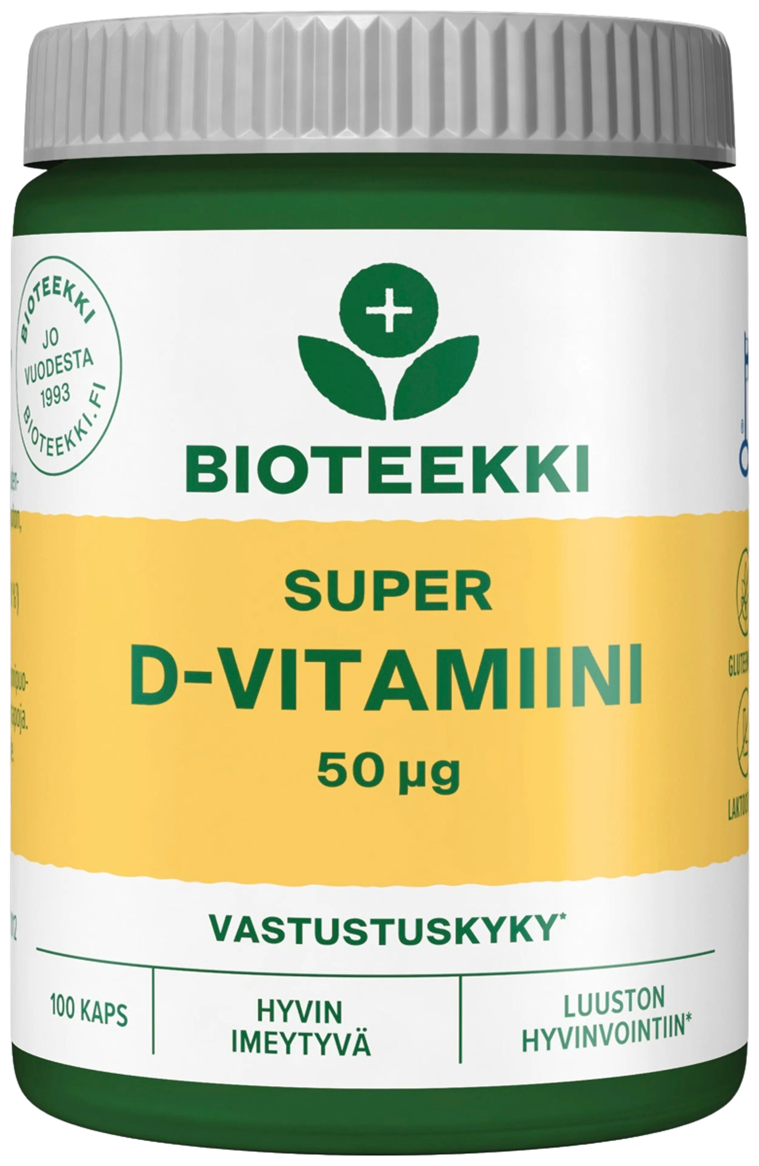 Bioteekki Super D-vitamiini 50 mcg ravintolisä 100 kaps.