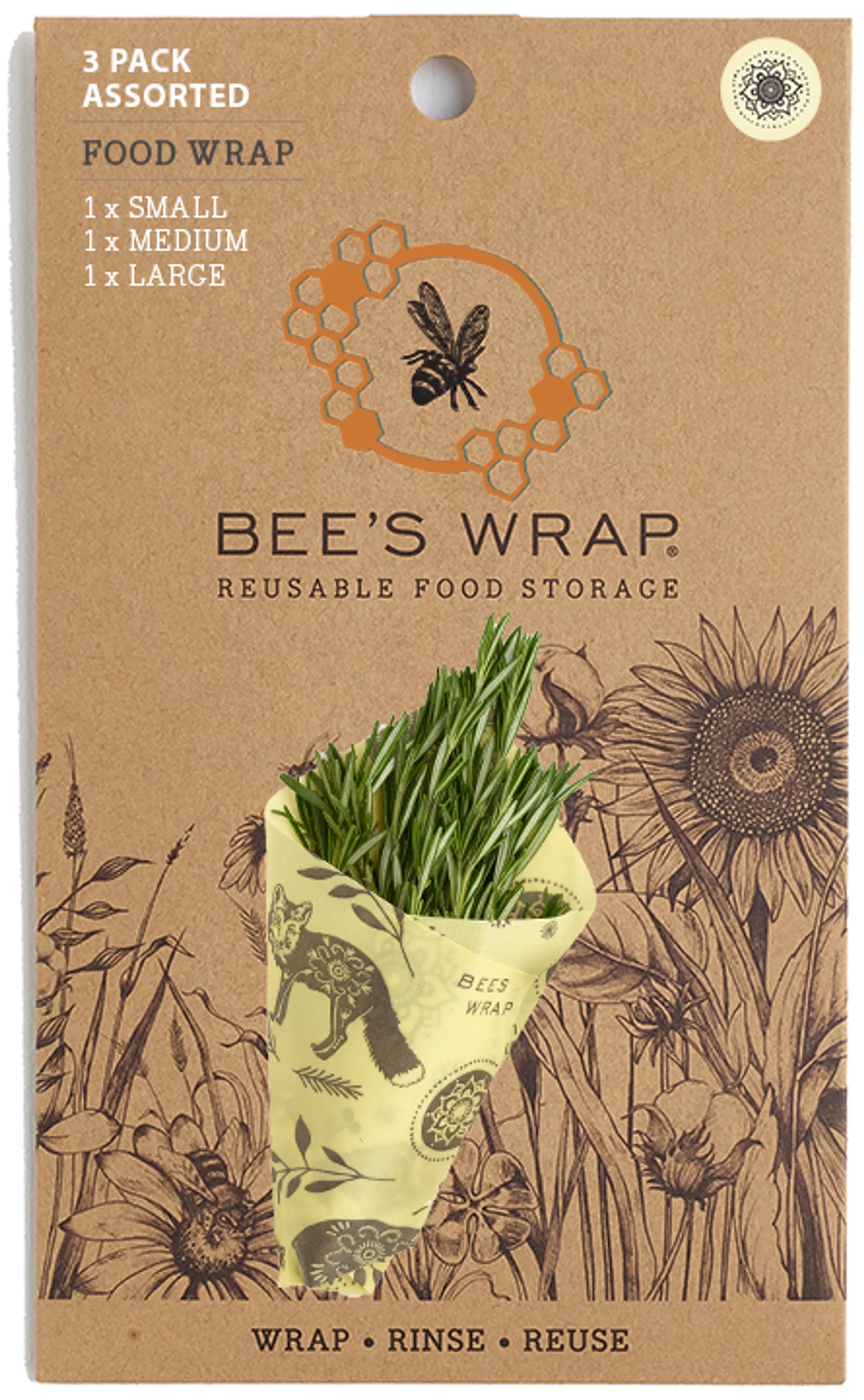 Bee's Wrap mehiläisvaha ruokakääre, 3 kpl (S,M,L) Into the Woods