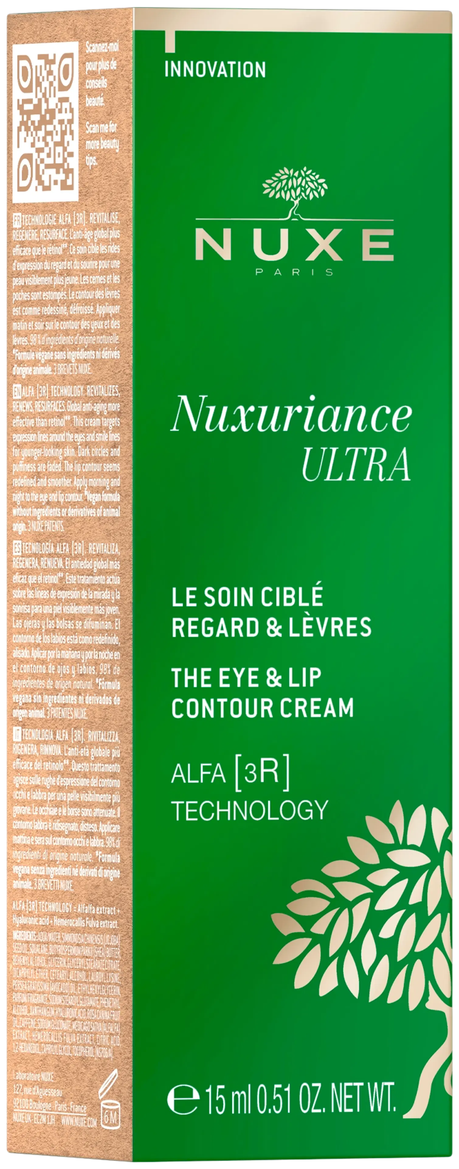 NUXE Nuxuriance Ultra The Global Anti-Ageing Eye & Lip Contour Cream hoitovoide silmien- ja huultenympärysiholle 15 ml