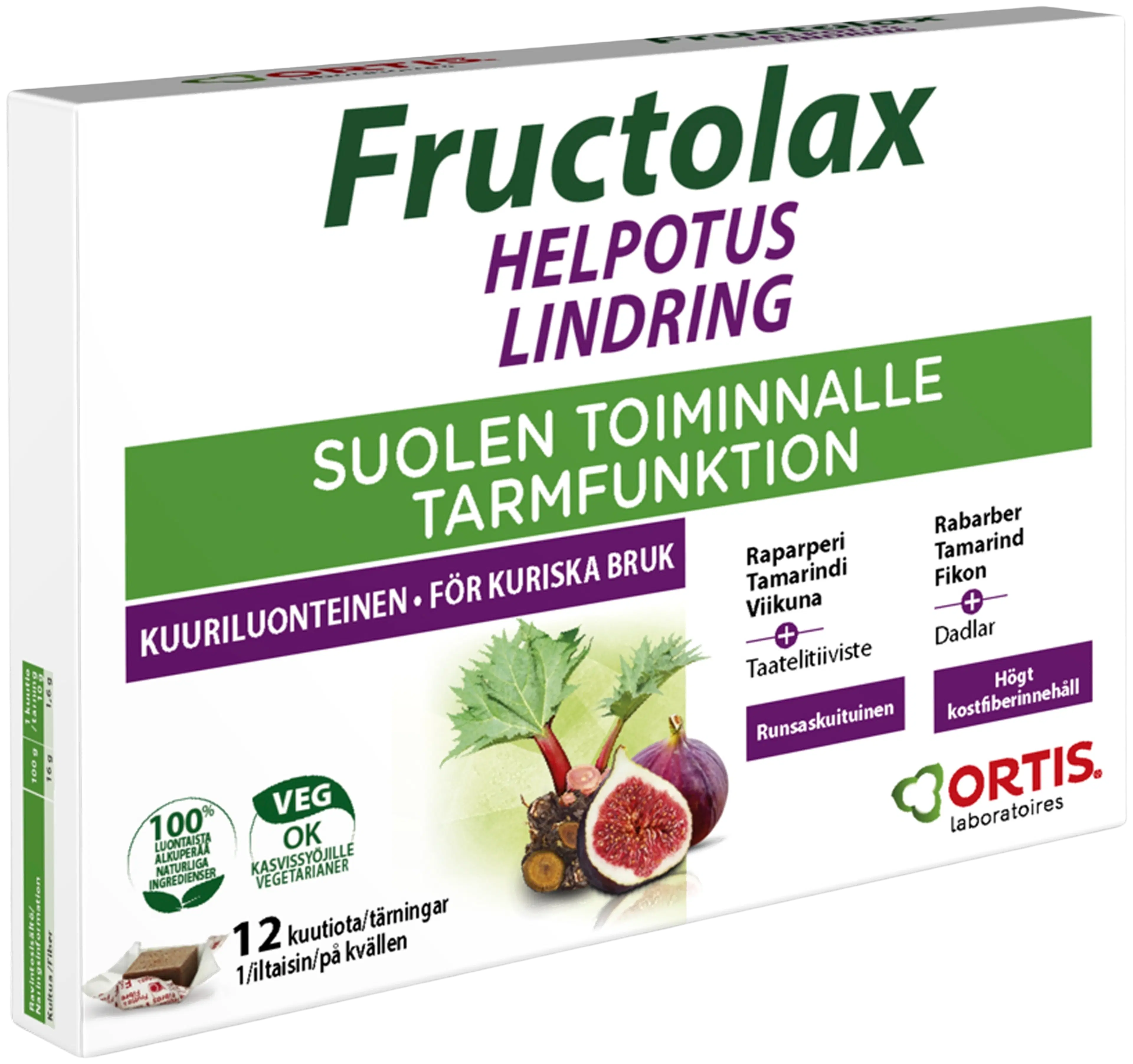 Fructolax Helpotus runsaskuituinen hedelmäkuutio ravintolisä 120g/12kpl