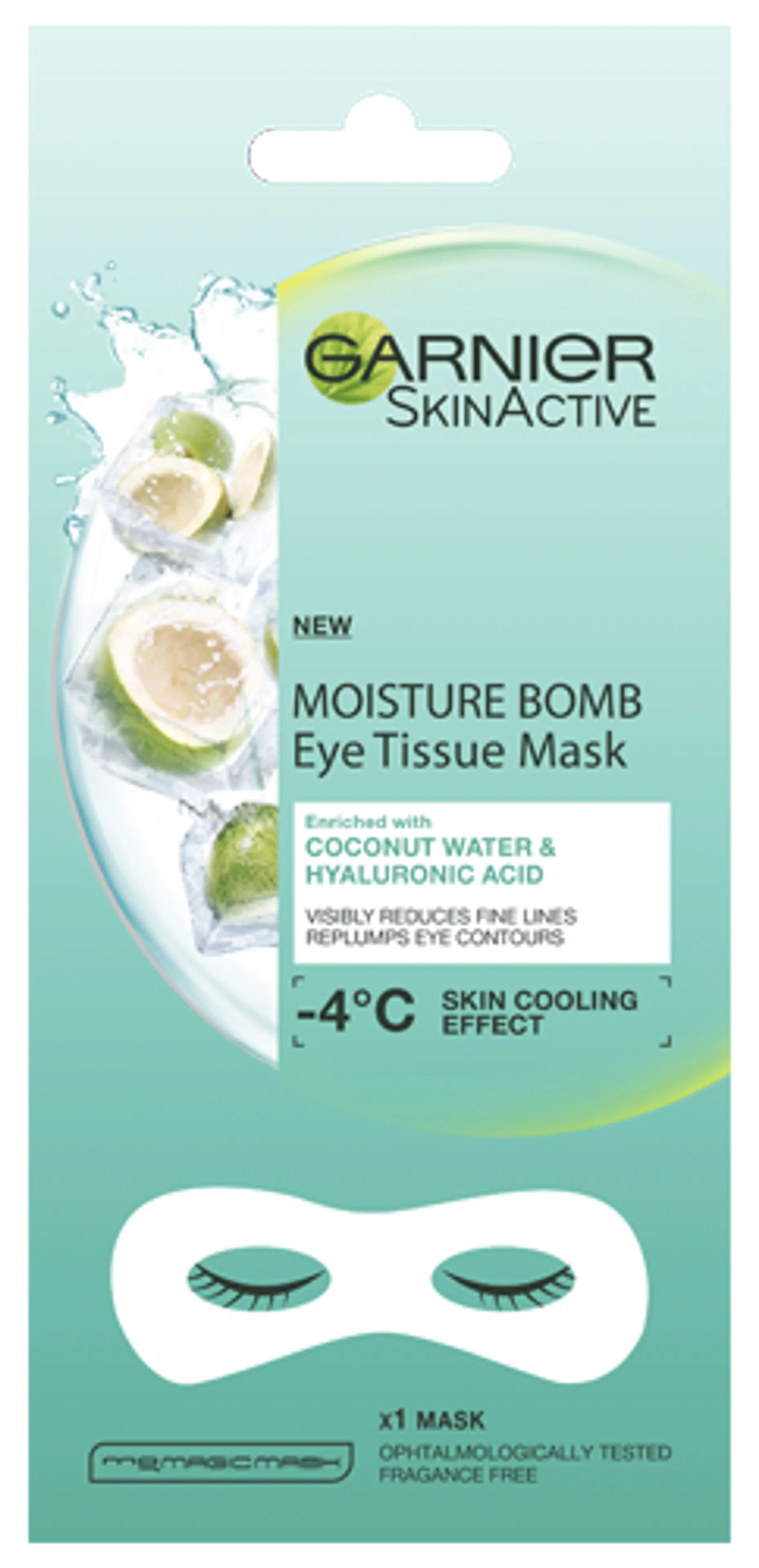 Garnier Skin Active Moisture Bomb Eye Tissue Mask Coconut Water silmänalusnaamio, juonteista vähemmän näkyvät  6g