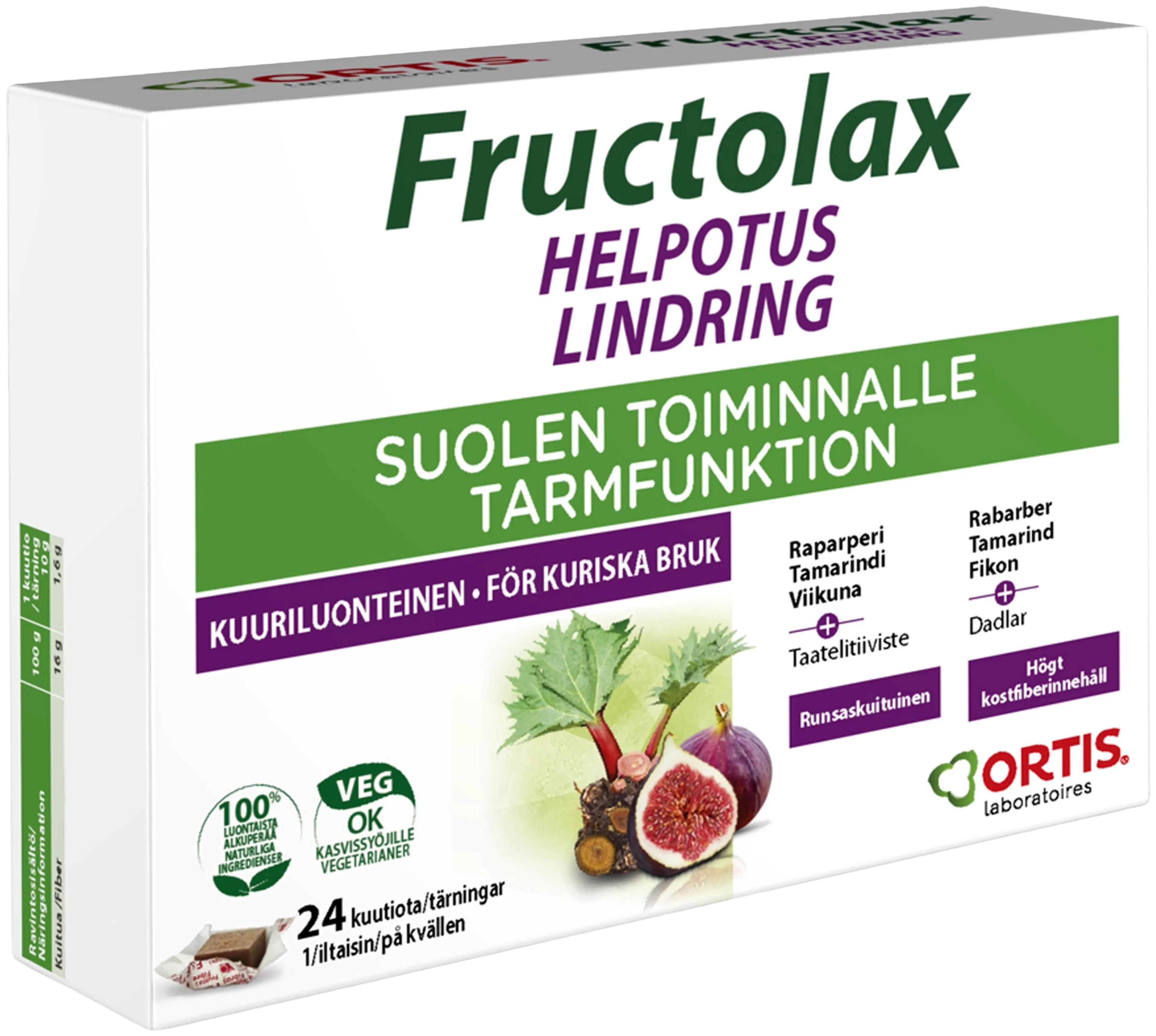 Fructolax Helpotus runsaskuituinen hedelmäkuutio ravintolisä 240g/24 kpl