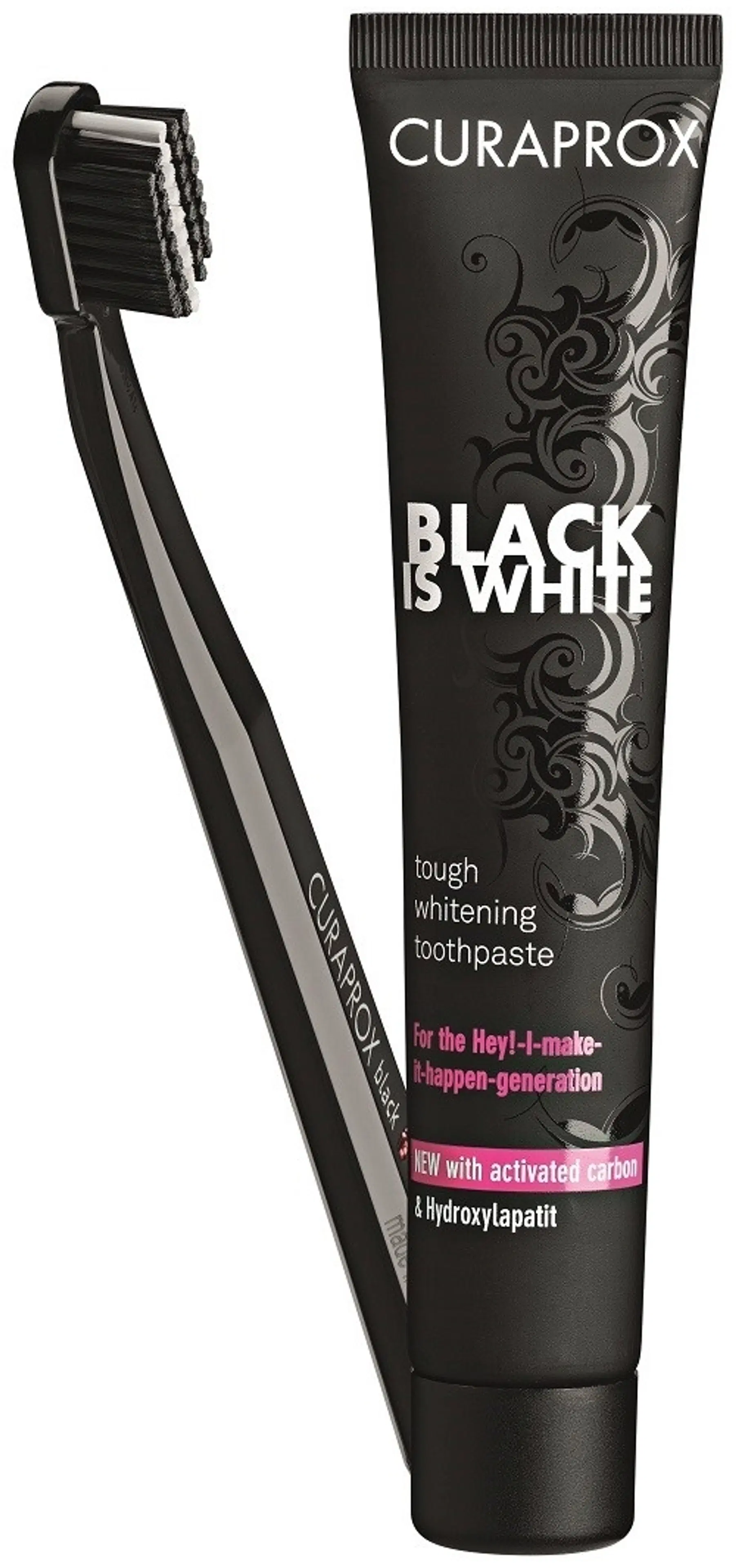 Curaprox Black is White valkaiseva hammastahna 90 ml & hammasharja