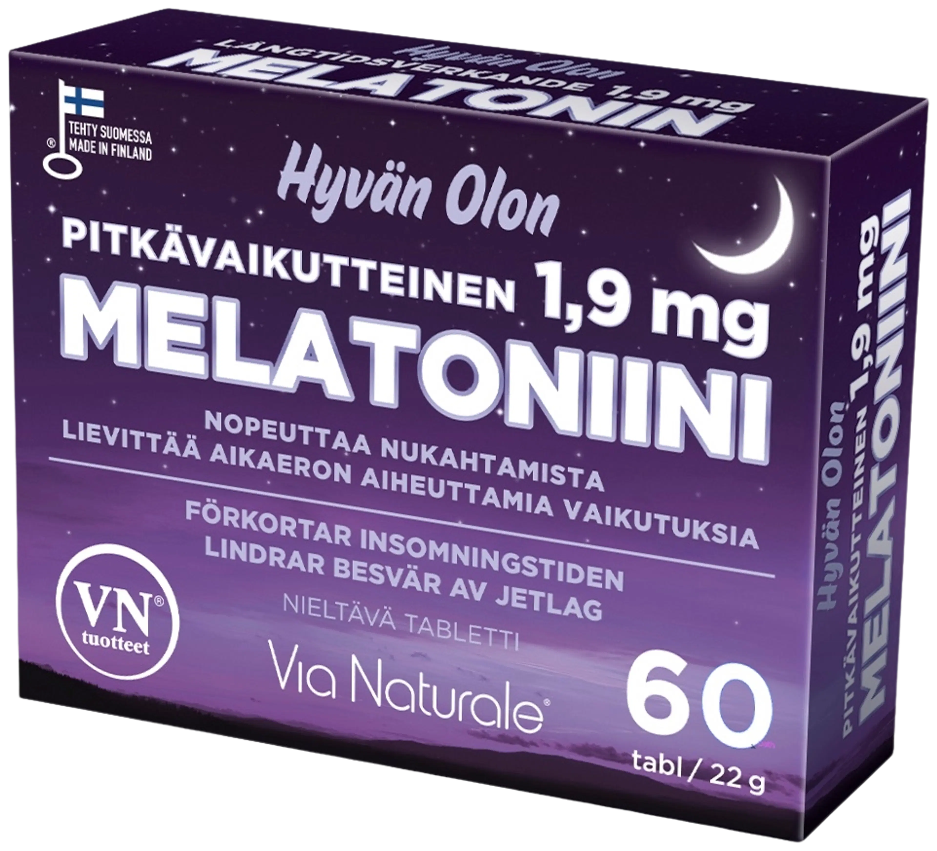 Hyvän Olon Pitkävaikutteinen Melatoniini 1,9 mg 60 tabl Via Naturale