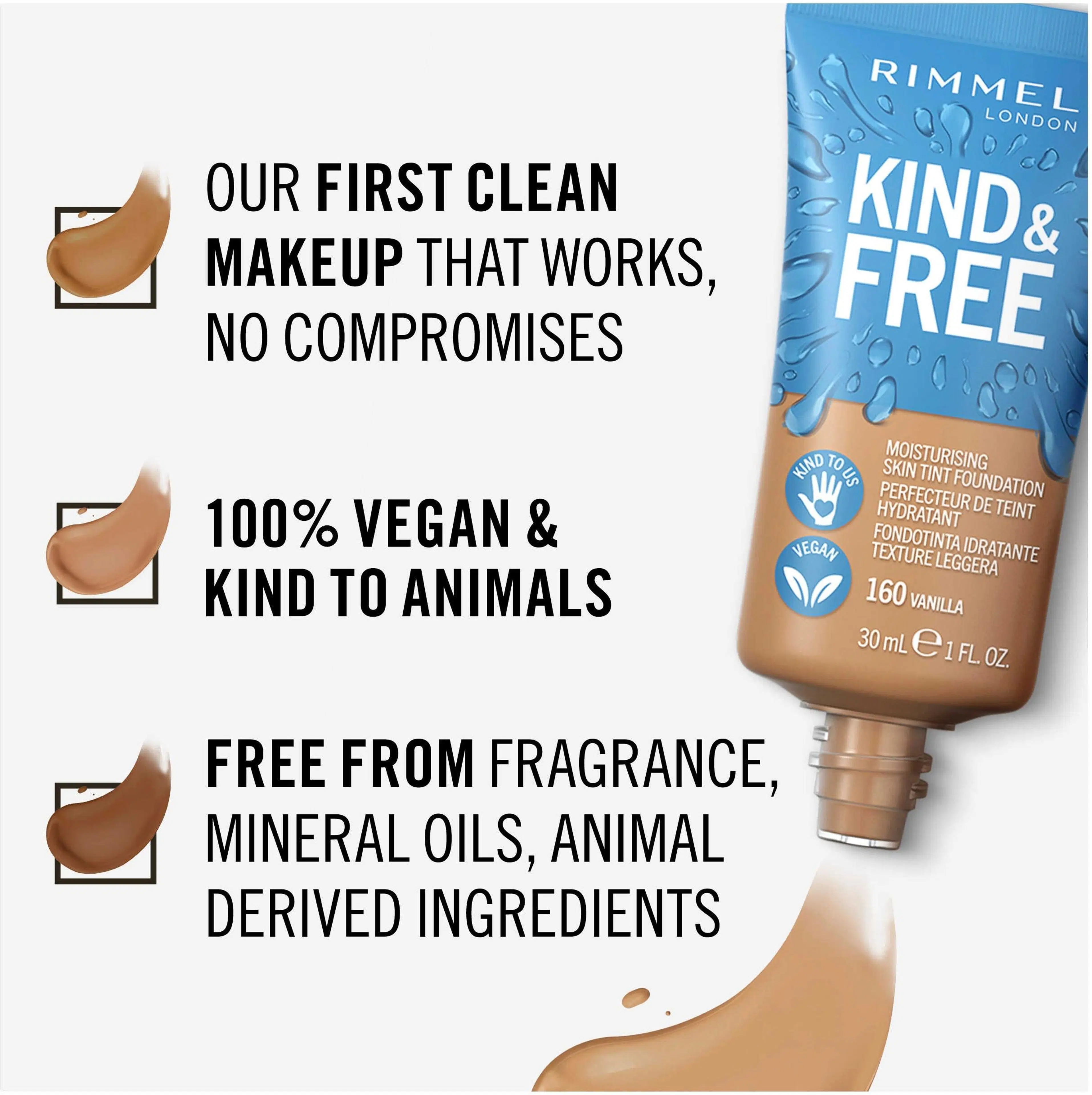 Rimmel Kind & Free Skin Tint Foundation 30 ml, 160 Vanilla meikkivoide