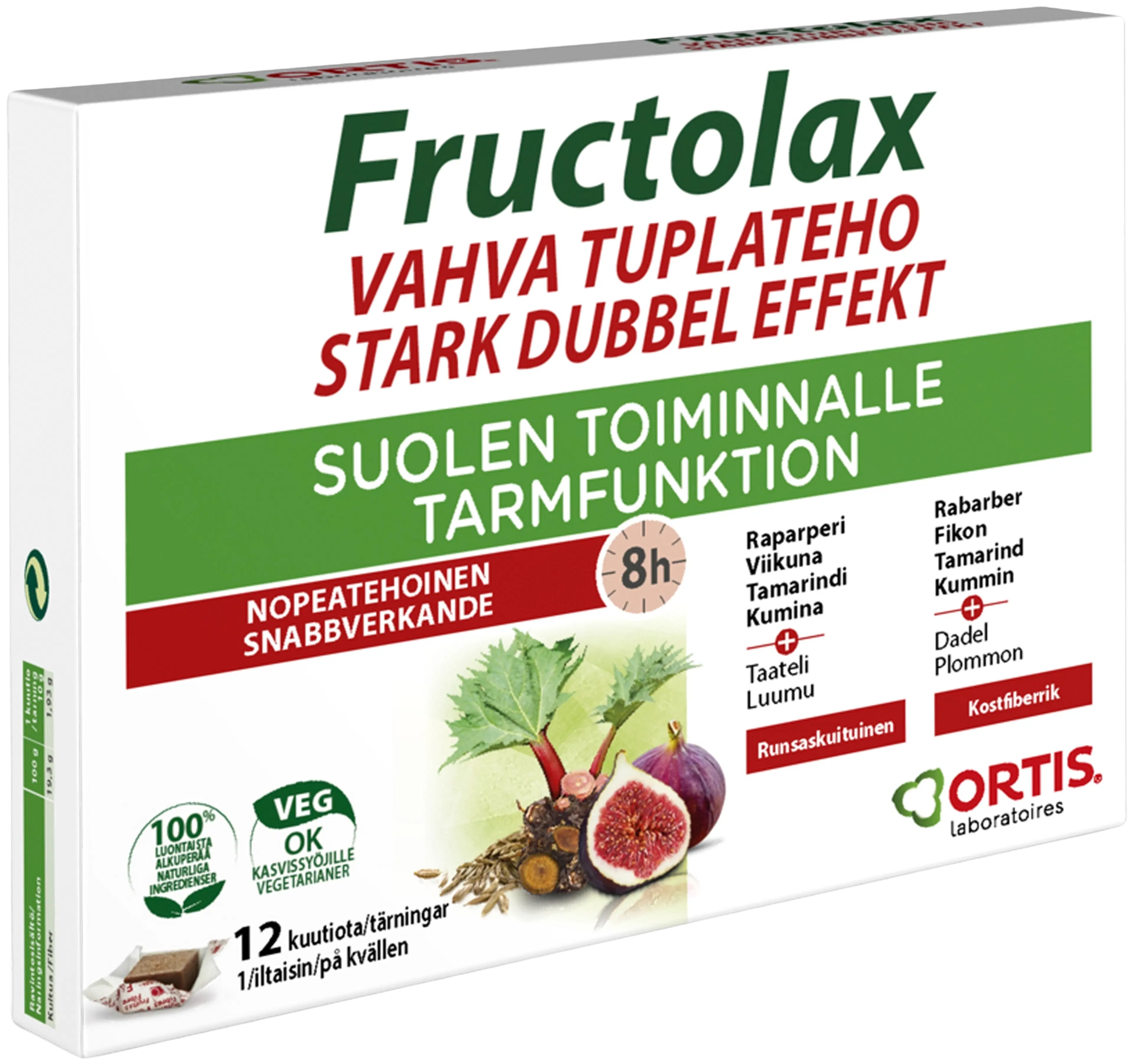Fructolax Vahva Tuplateho runsaskuituinen hedelmäkuutio ravintolisä 120g/12 kpl