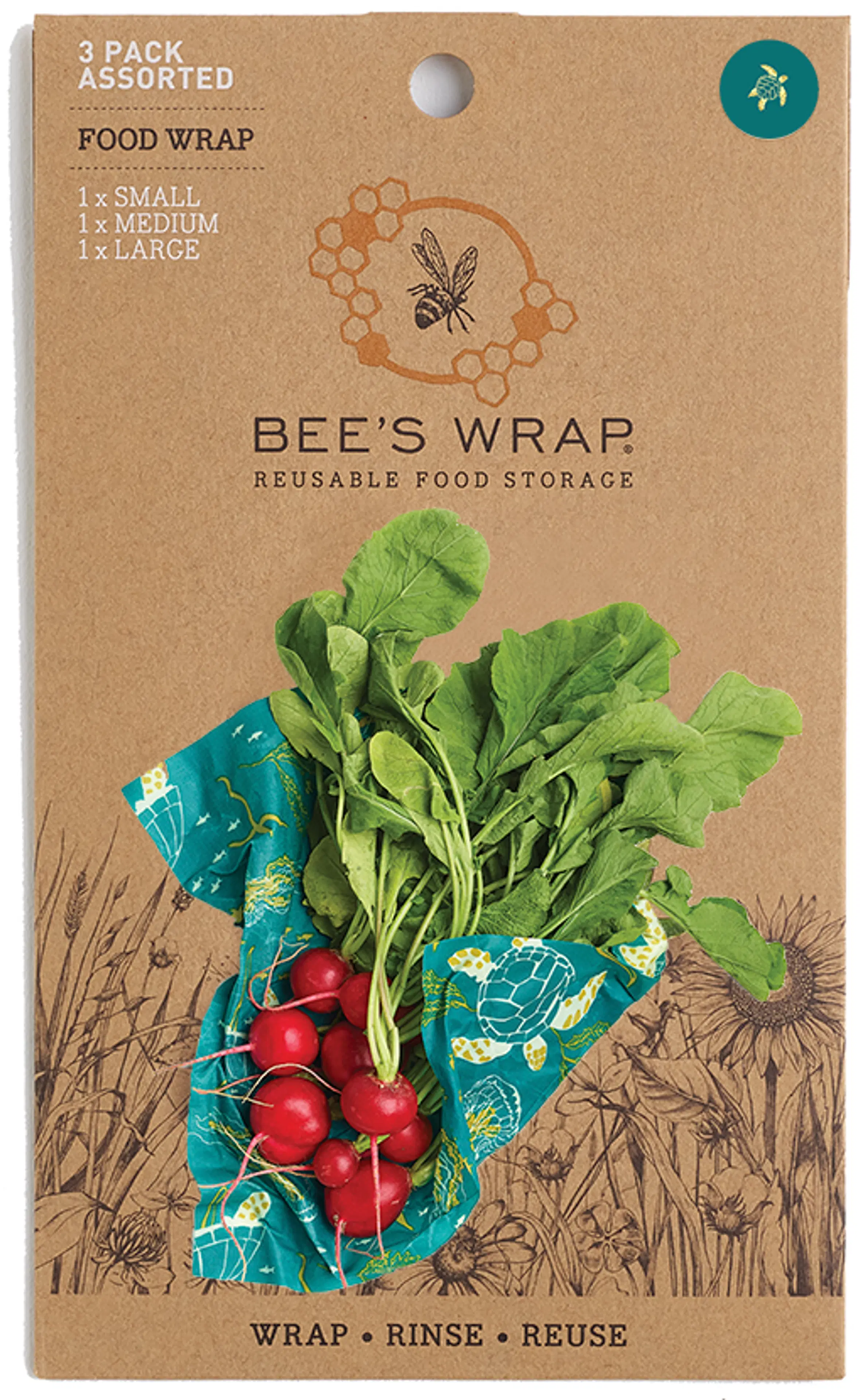 Bee's Wrap mehiläisvaha ruokakääre, 3 kpl (S,M,L) Oceans