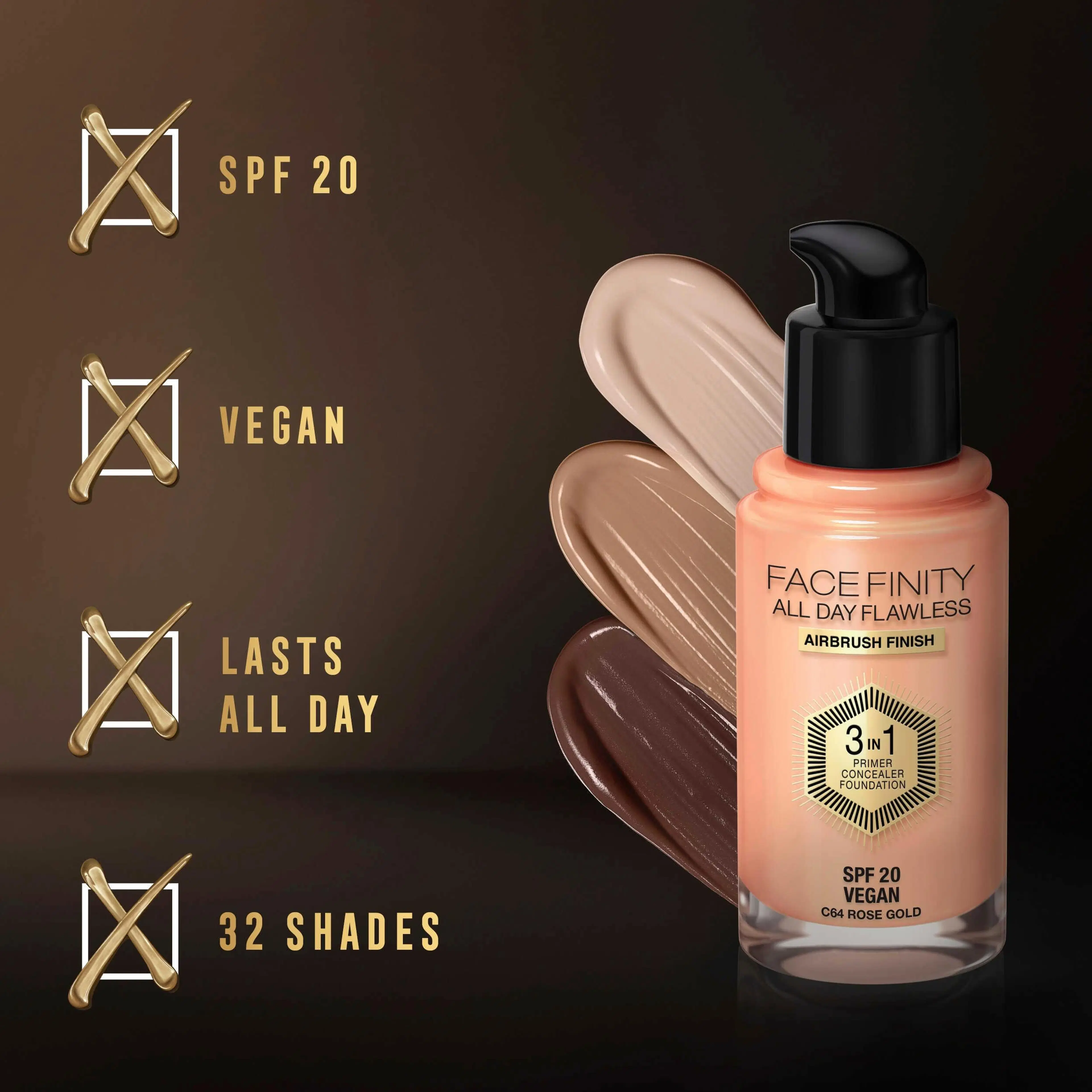 Max Factor Facefinity All Day Flawless 3in1 meikkivoide 30ml, 64 Rose Gold