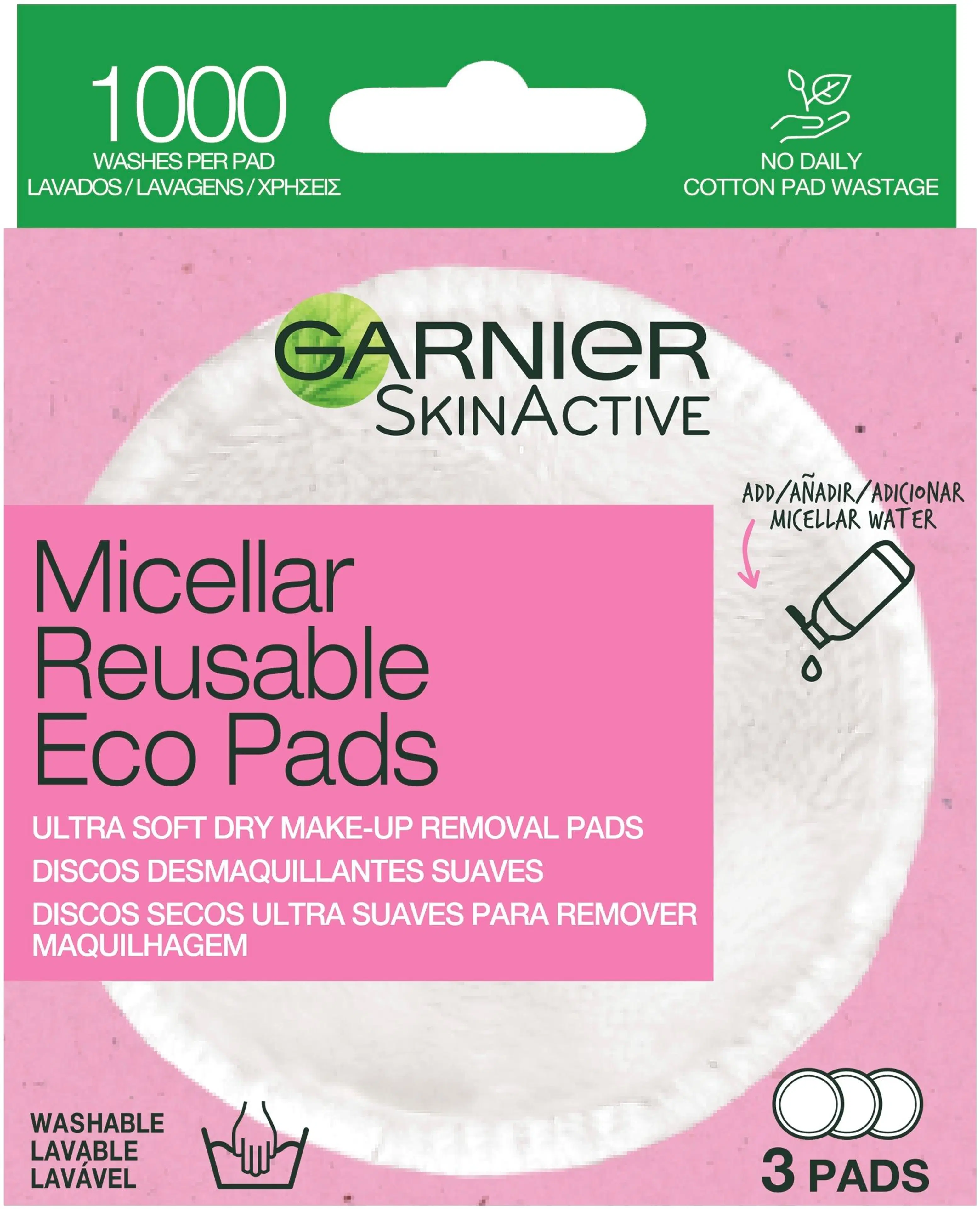 Garnier Skin Active Micellar Reusable Eco Pads uudelleenkäytettävät mikrokuitupesulaput 3kpl