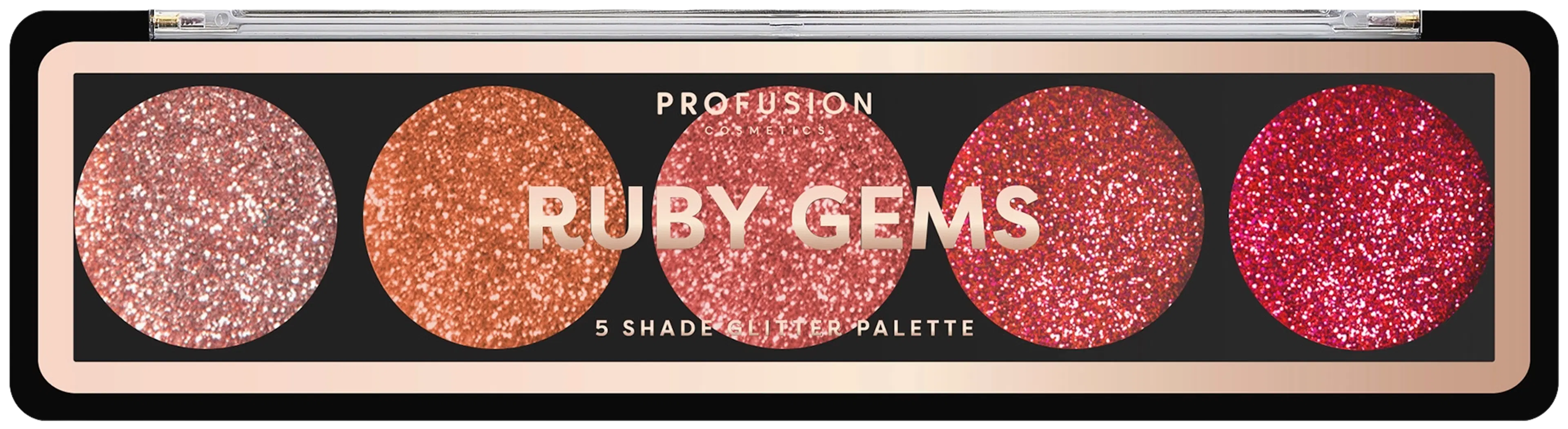 Profusion Cosmetics viiden sävyn glitterpaletti Ruby Gems 4,5 g