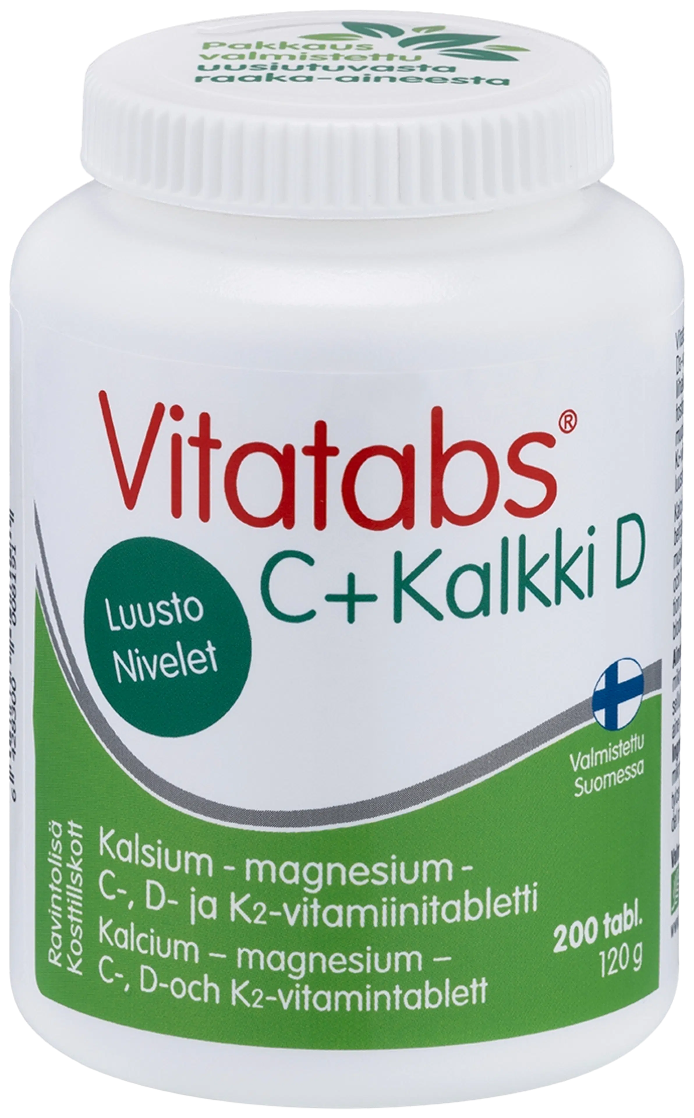 Vitatabs C + Kalkki D kalsium-magnesium-C-, D- ja K2-vitamiinitabletti 200 tabl